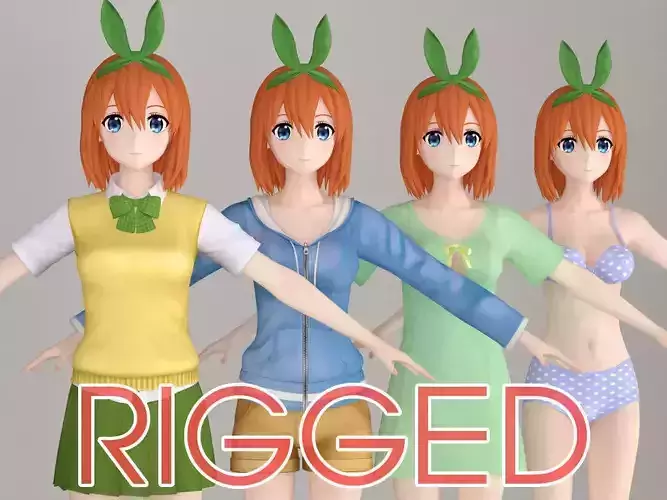 T pose rigged model of Yotsuba Nakano anime girl 3D model