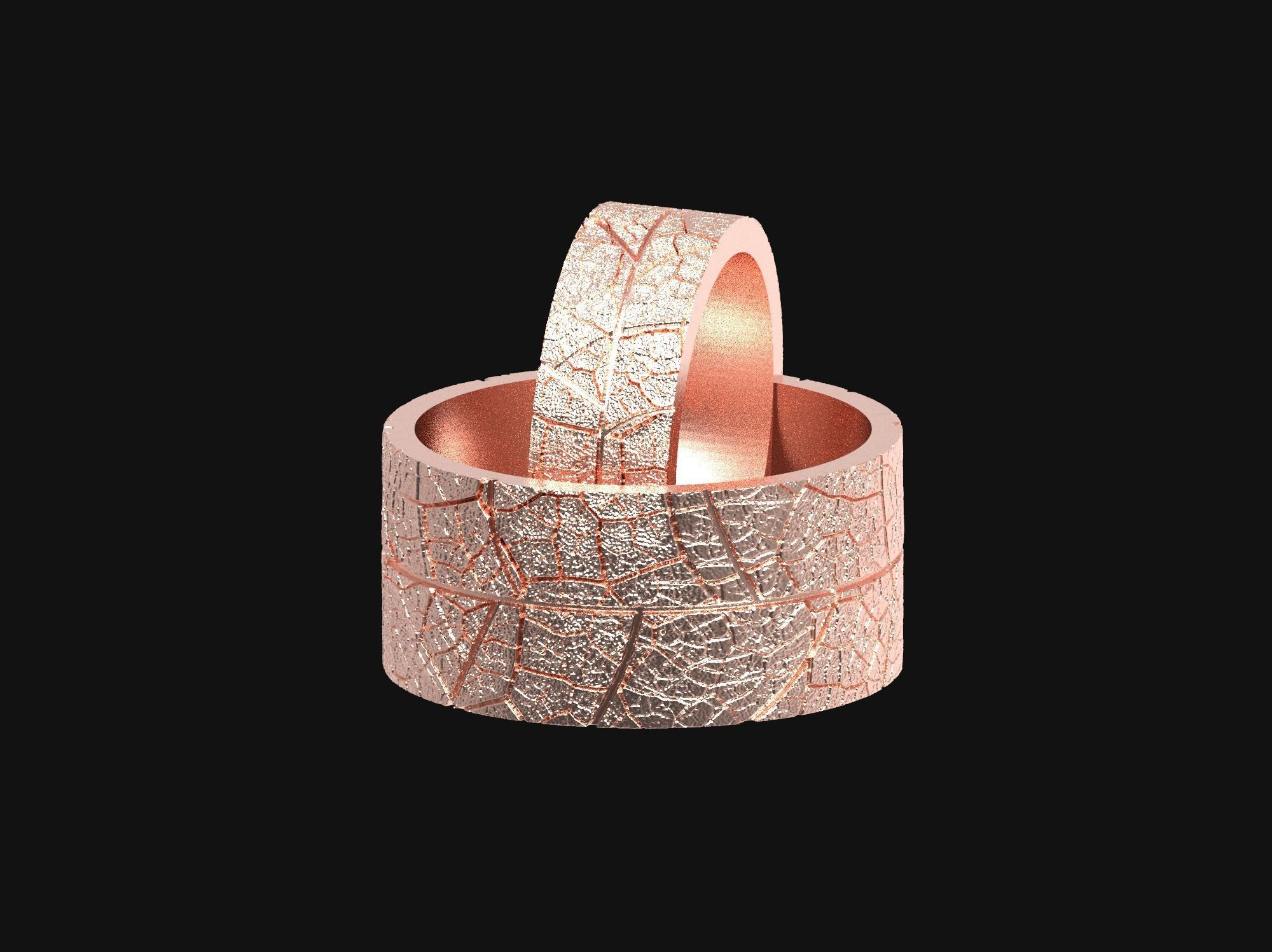 Wedding rings leaf texture 3D print model 3D print model_6