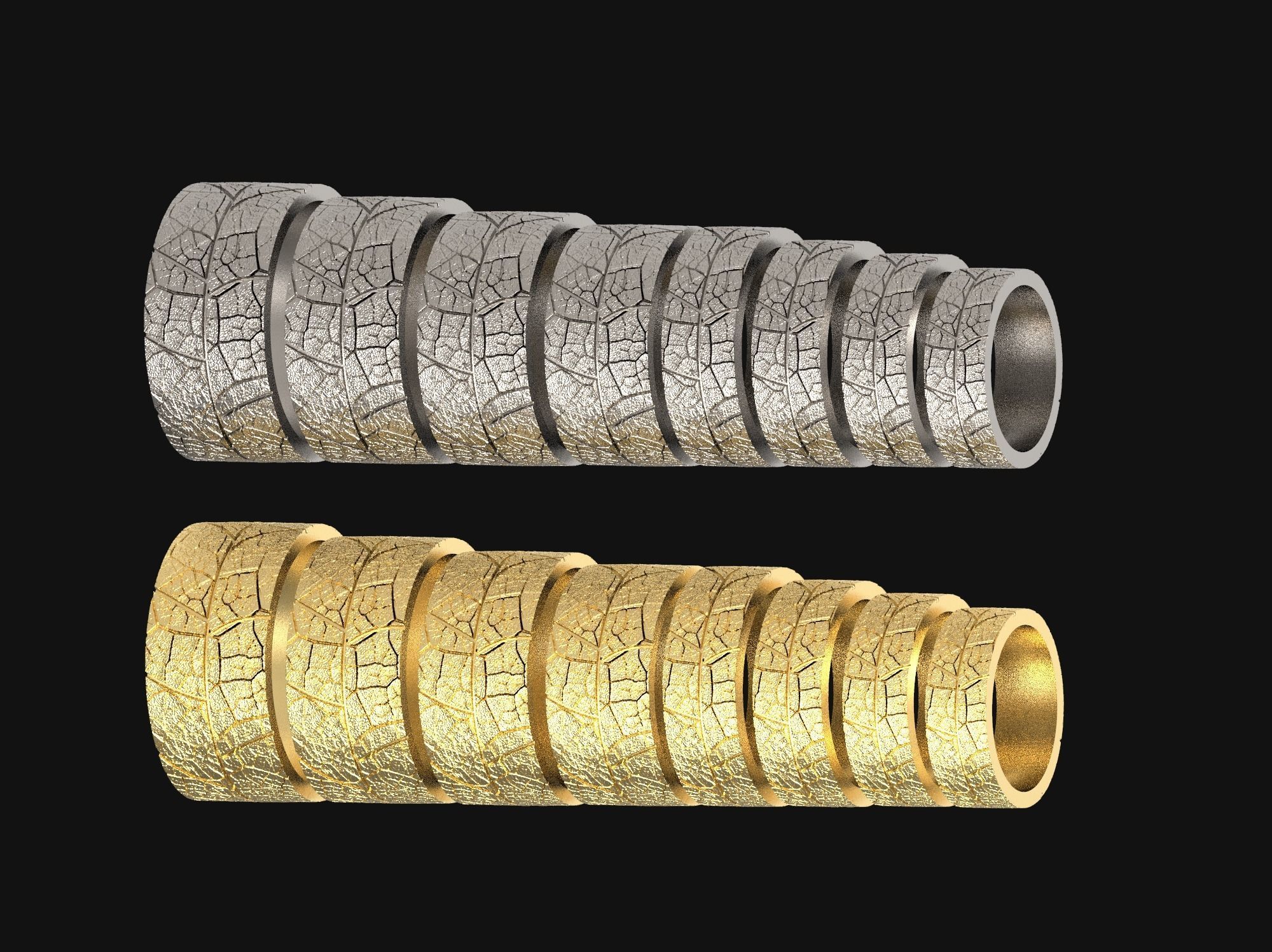 Wedding rings leaf texture 3D print model 3D print model_35