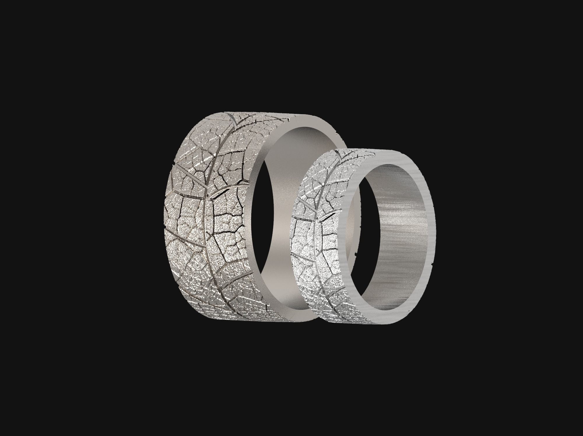 Wedding rings leaf texture 3D print model 3D print model_23