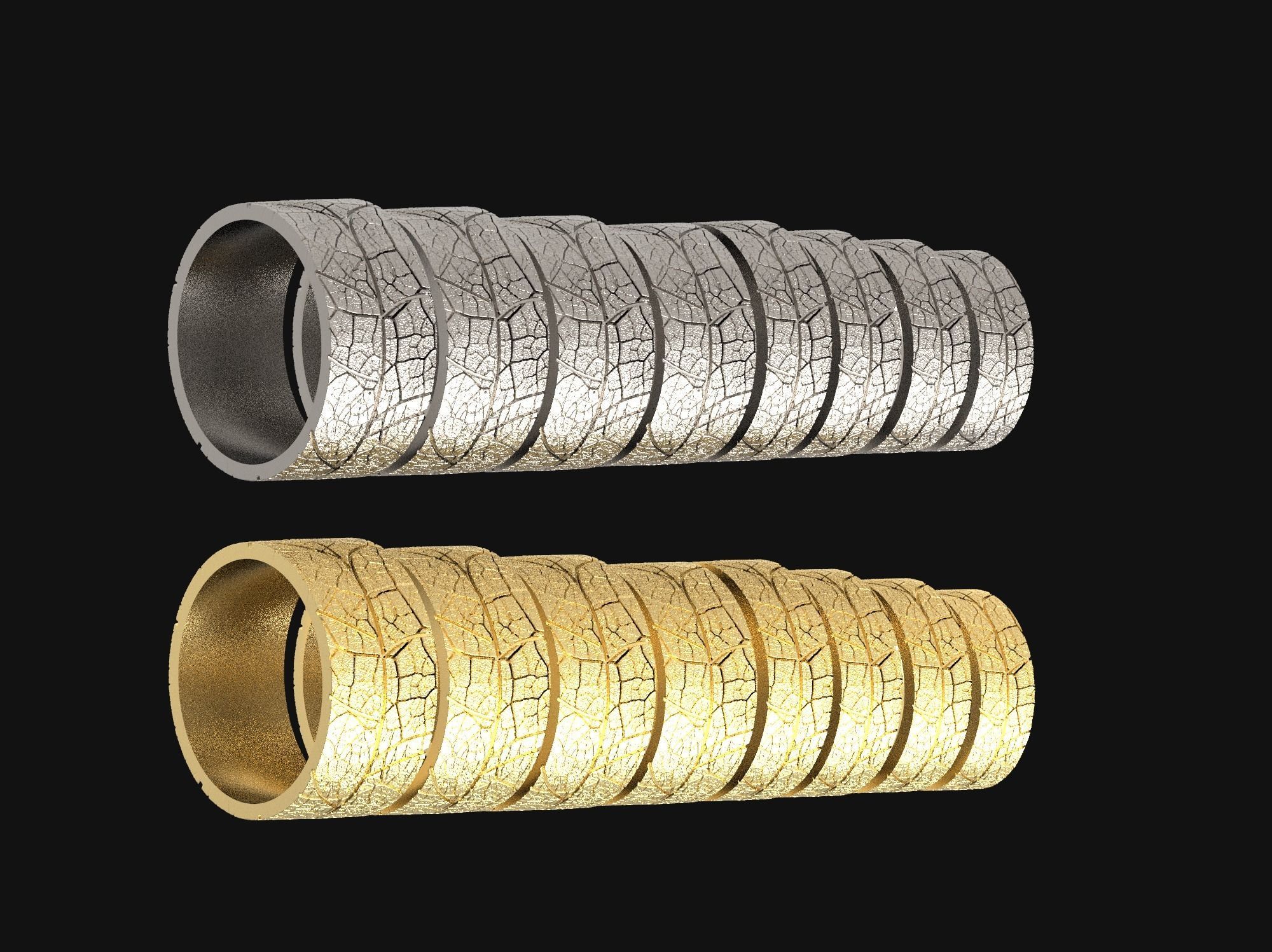 Wedding rings leaf texture 3D print model 3D print model_31