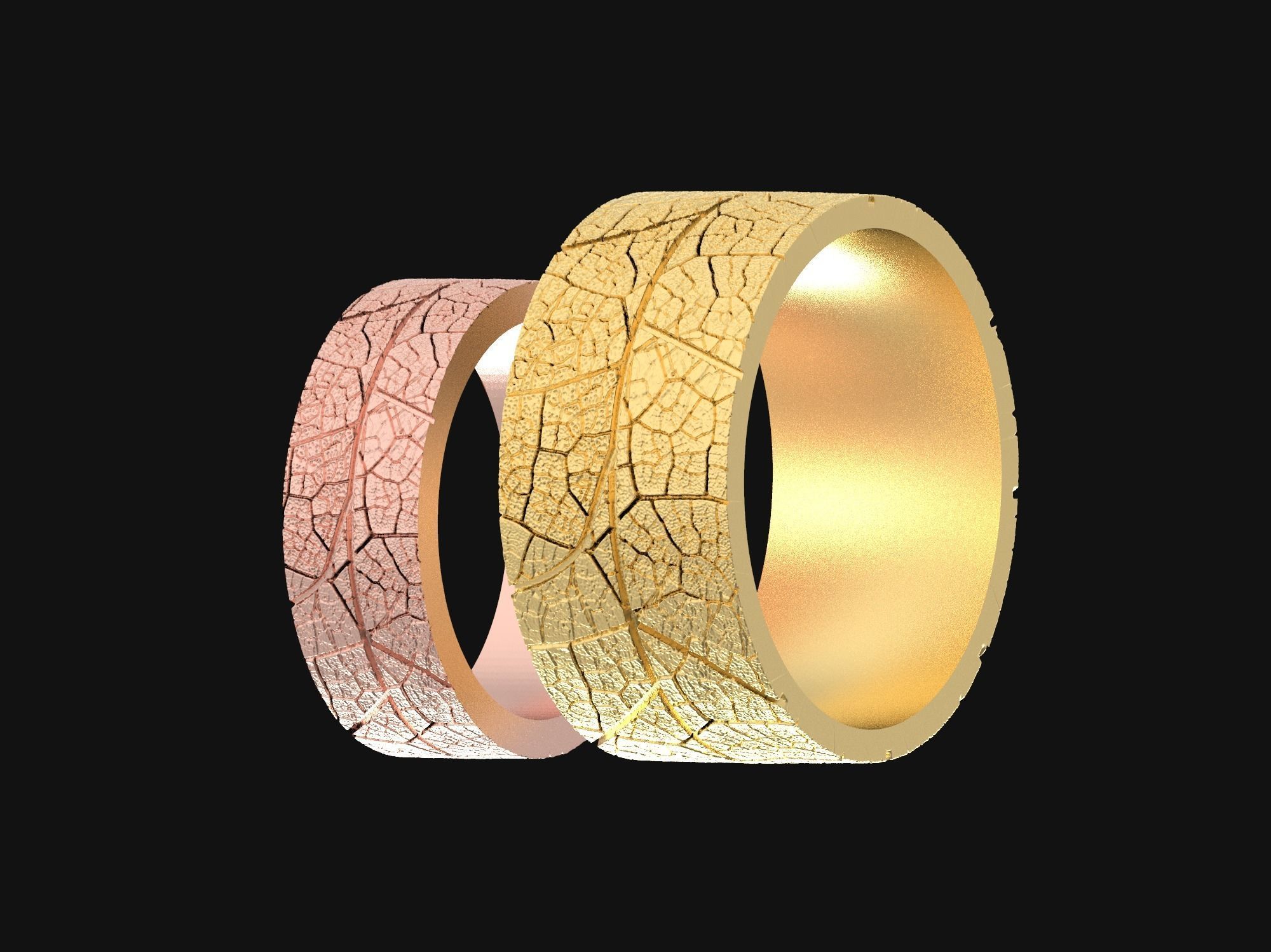 Wedding rings leaf texture 3D print model 3D print model_30