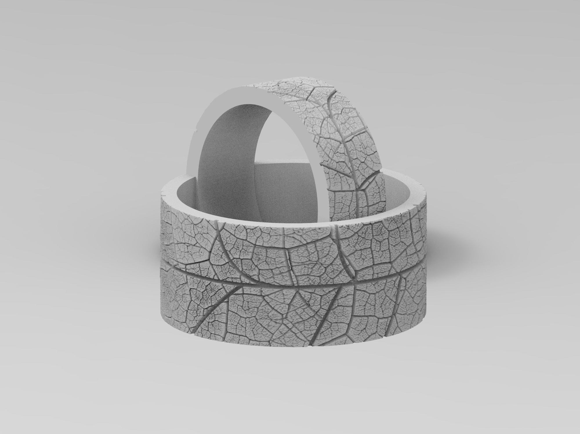 Wedding rings leaf texture 3D print model 3D print model_22