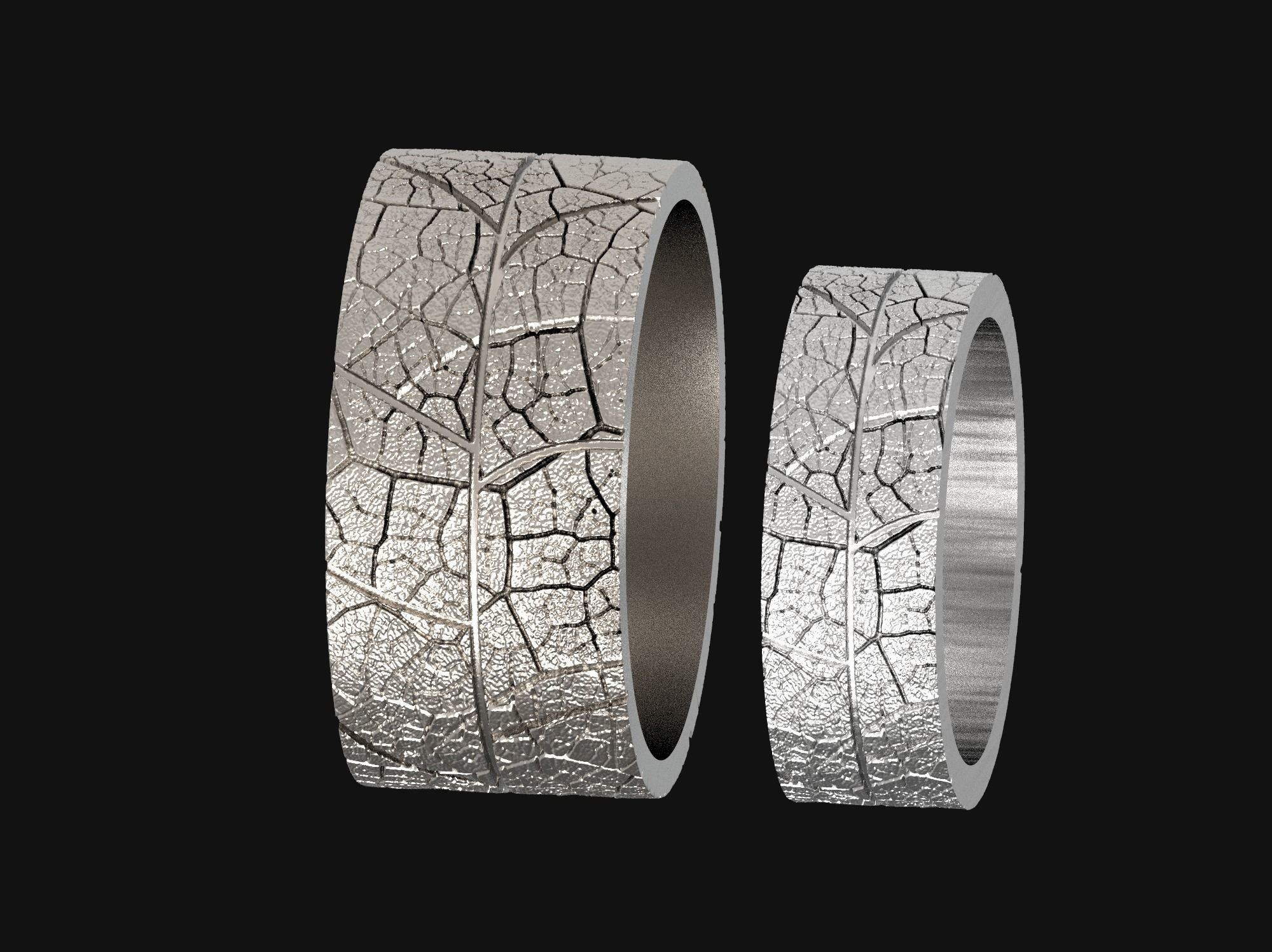 Wedding rings leaf texture 3D print model 3D print model_3