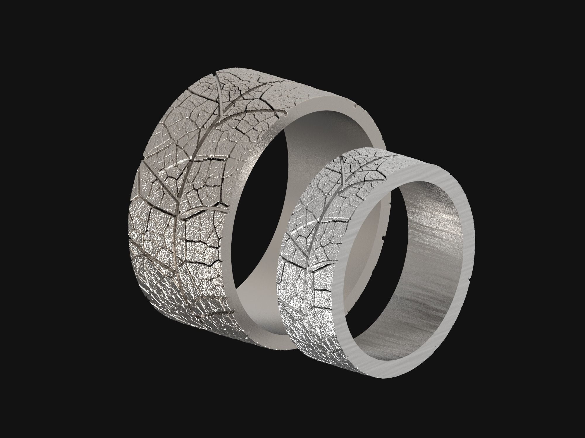 Wedding rings leaf texture 3D print model 3D print model_27