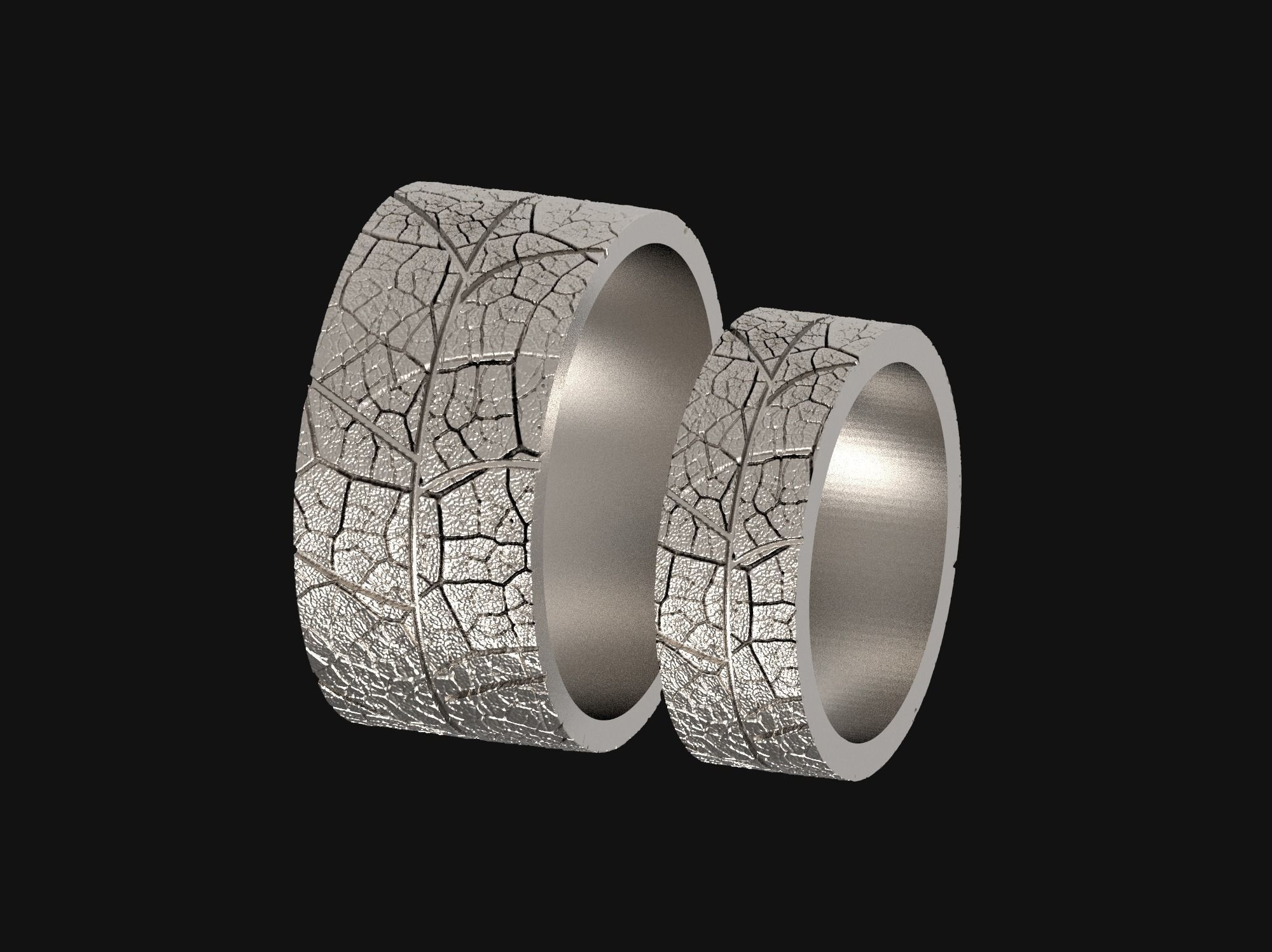 Wedding rings leaf texture 3D print model 3D print model_34