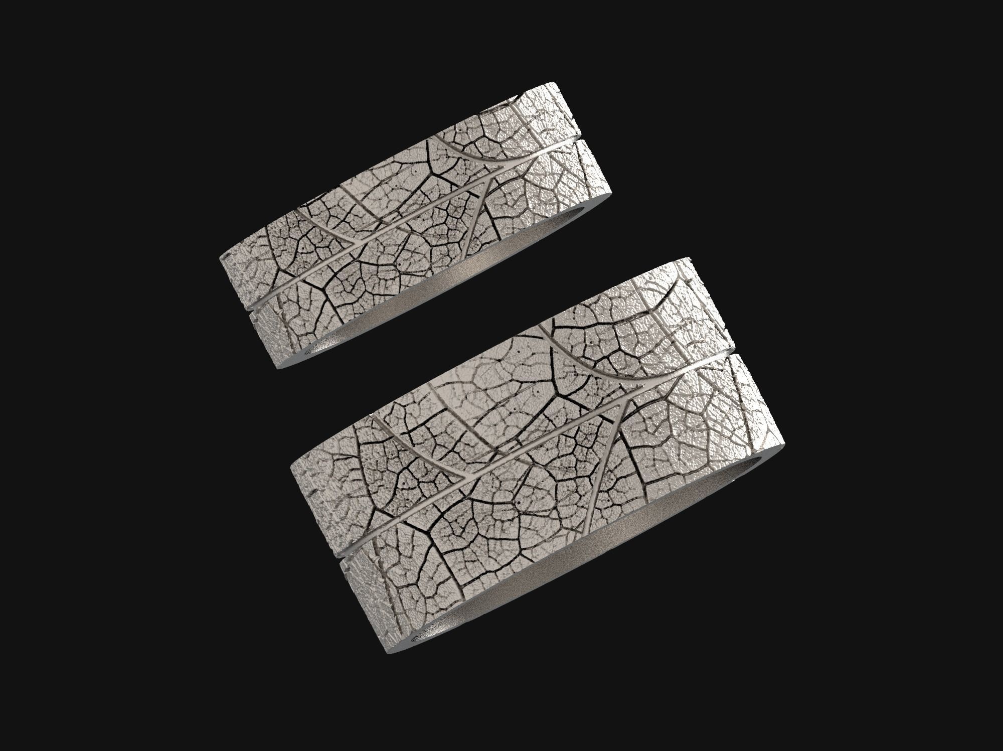 Wedding rings leaf texture 3D print model 3D print model_32