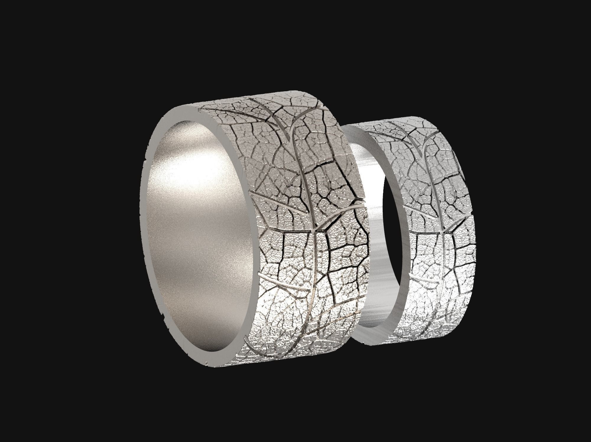 Wedding rings leaf texture 3D print model 3D print model_26