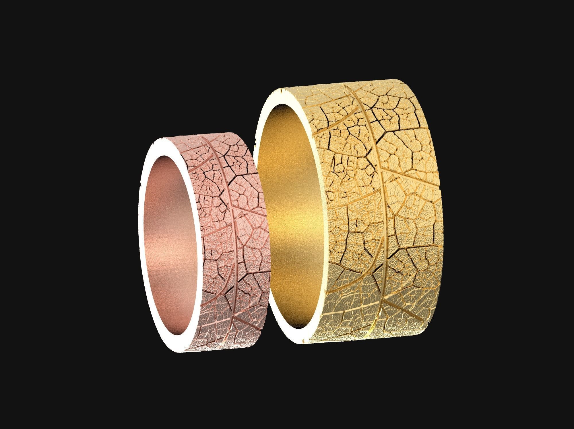 Wedding rings leaf texture 3D print model 3D print model_29