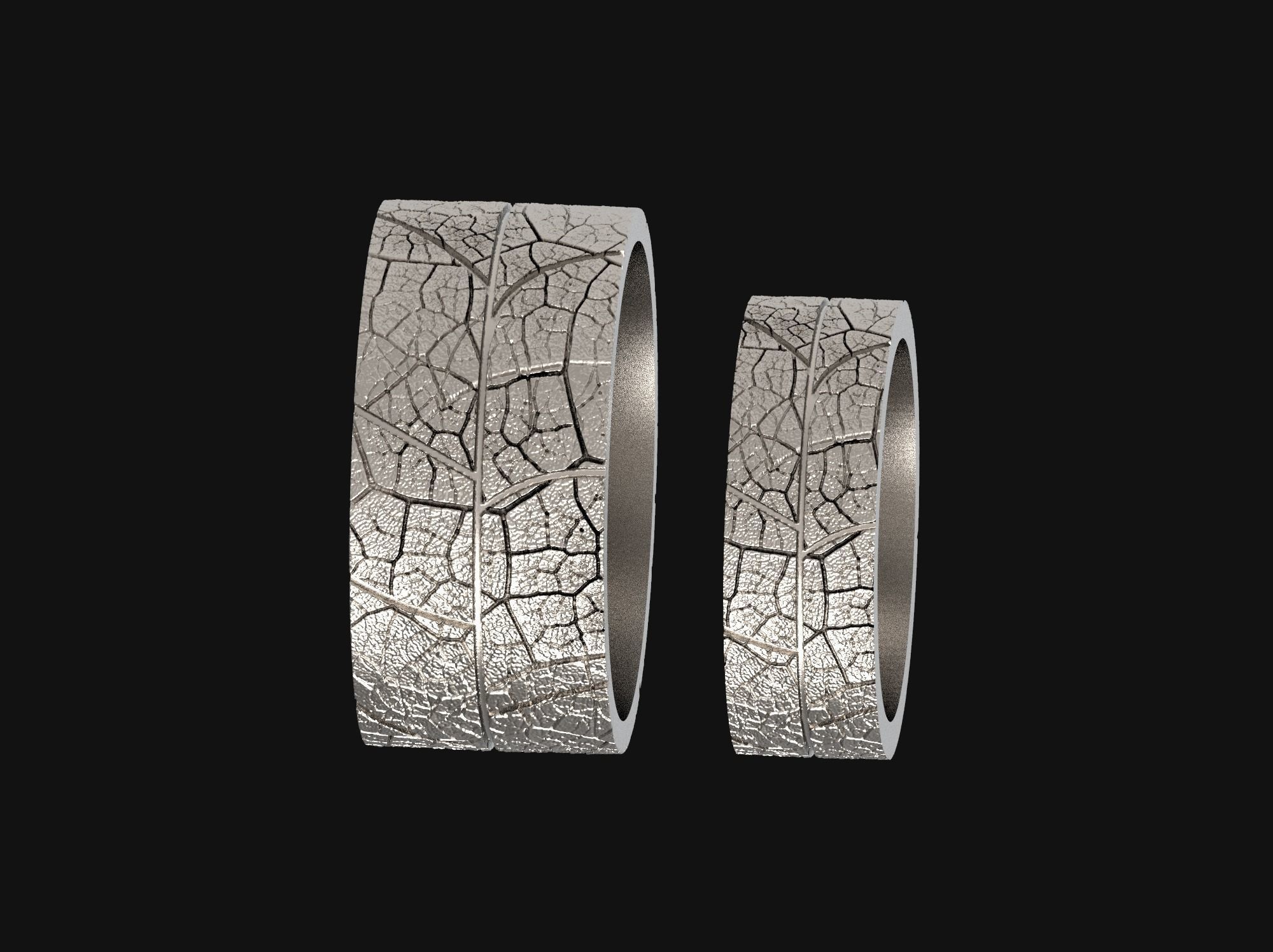 Wedding rings leaf texture 3D print model 3D print model_33