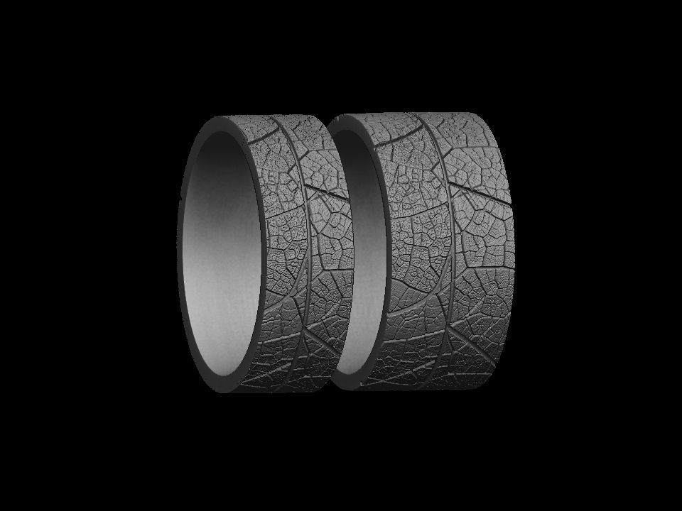 Wedding rings leaf texture 3D print model 3D print model_20