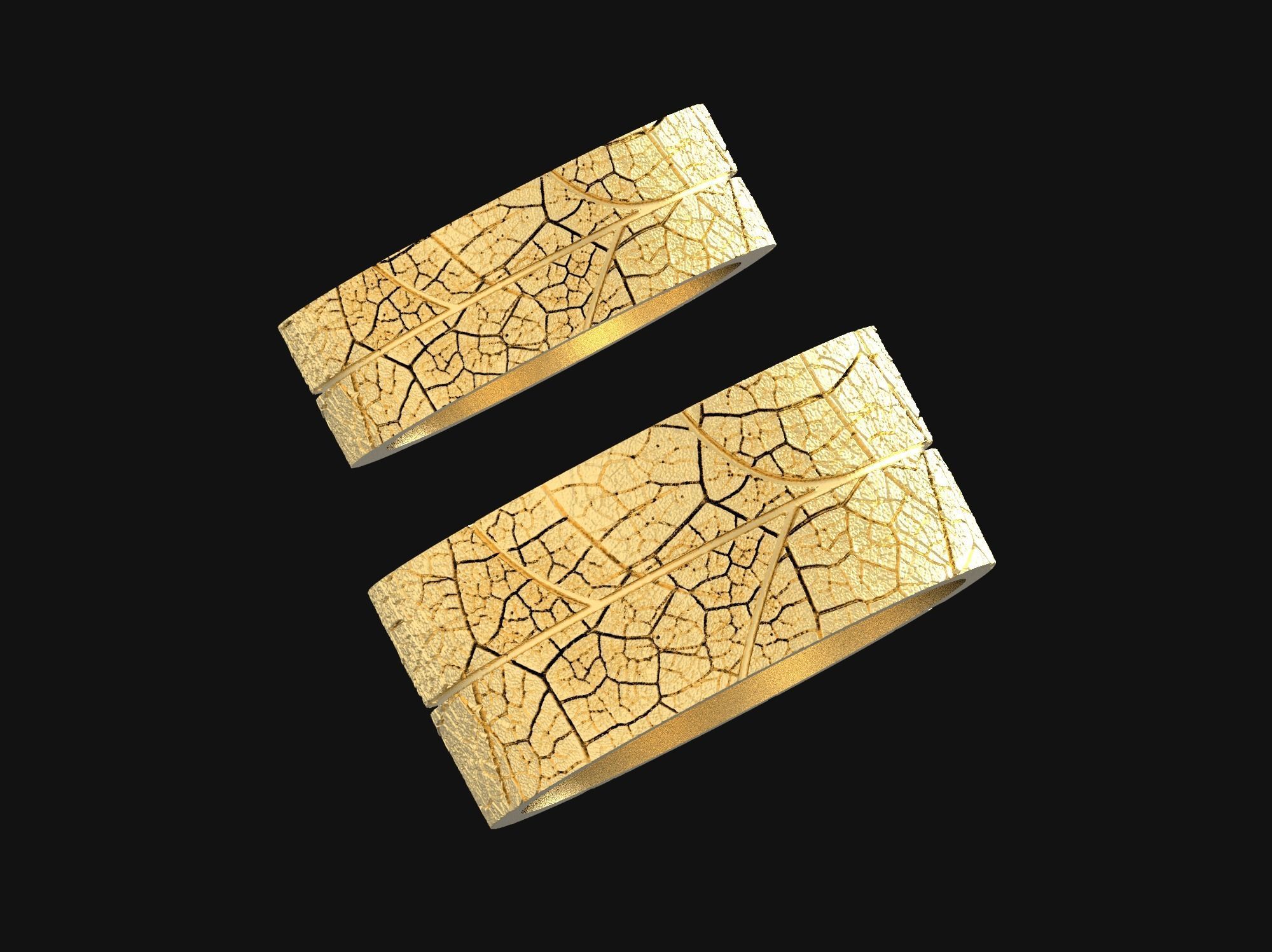 Wedding rings leaf texture 3D print model 3D print model_2