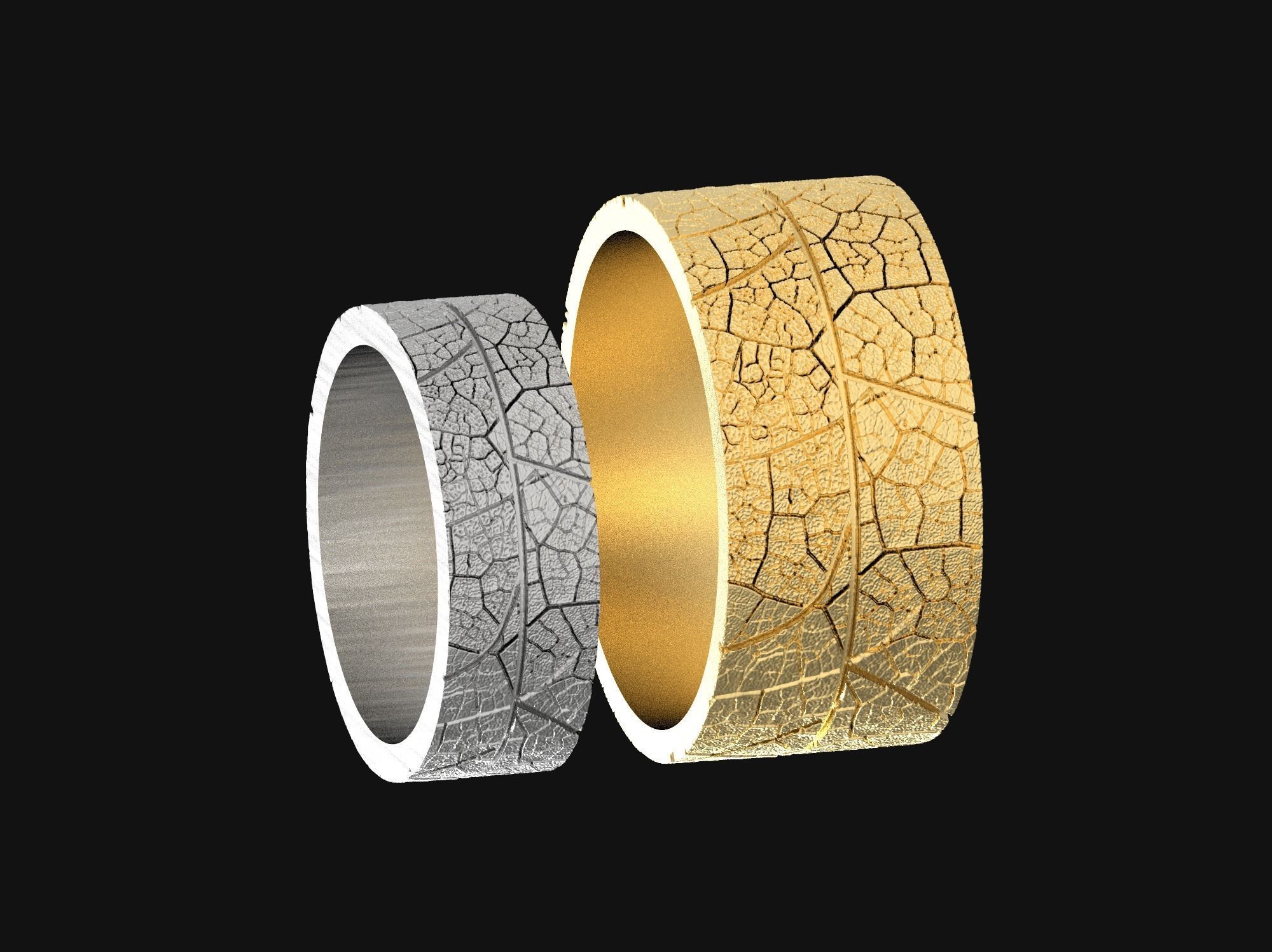 Wedding rings leaf texture 3D print model 3D print model_28