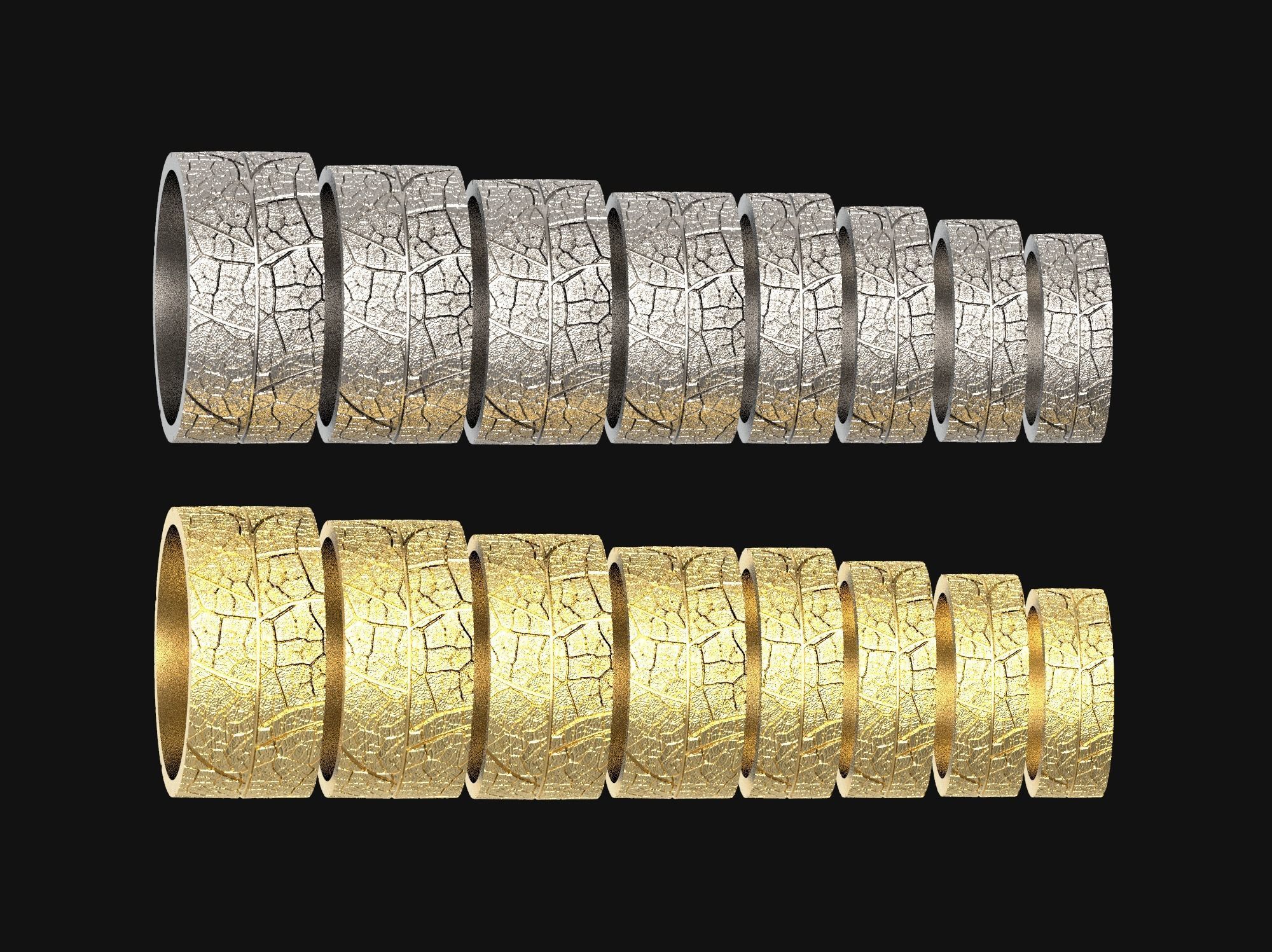 Wedding rings leaf texture 3D print model 3D print model_1