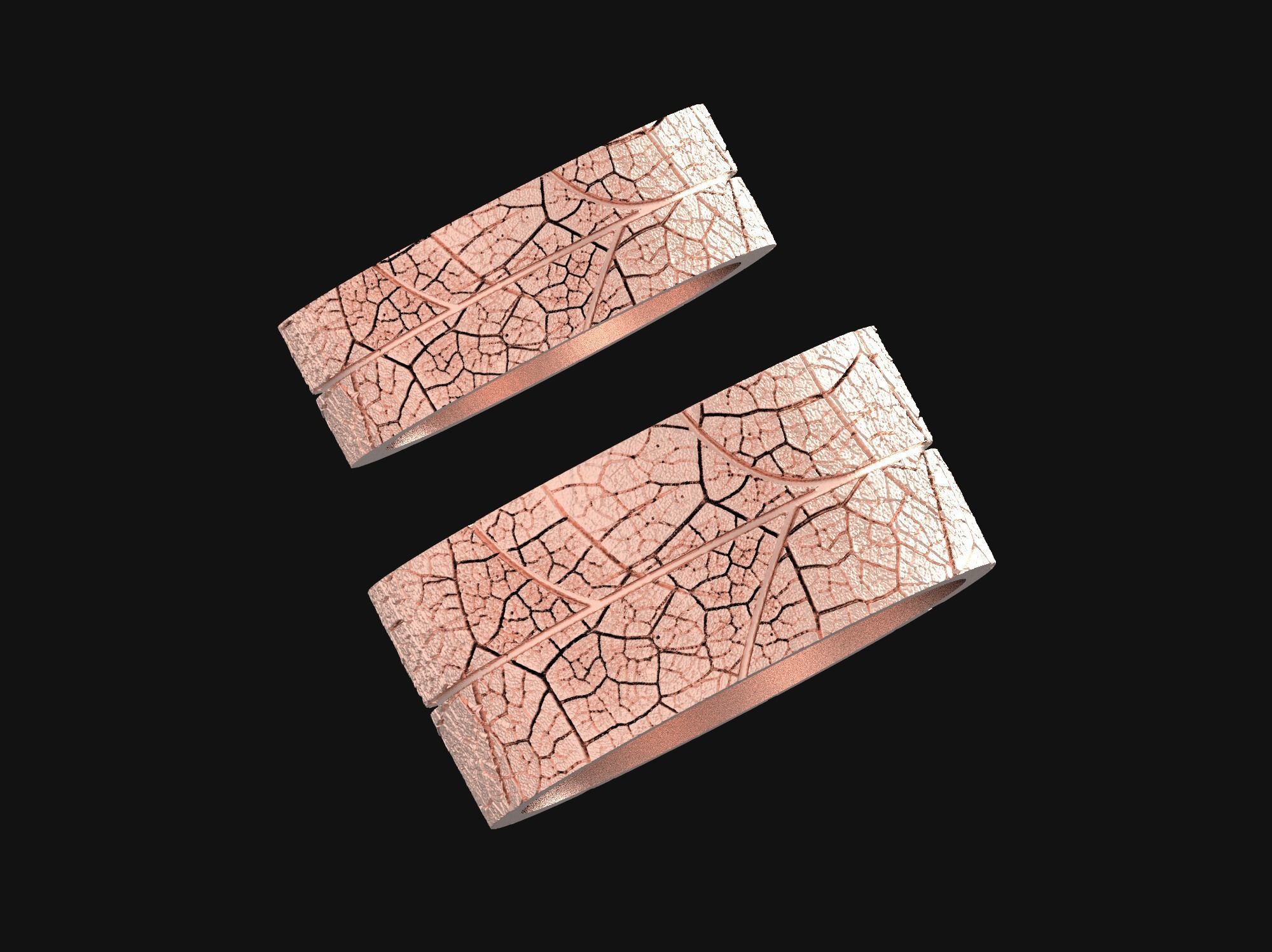 Wedding rings leaf texture 3D print model 3D print model_15