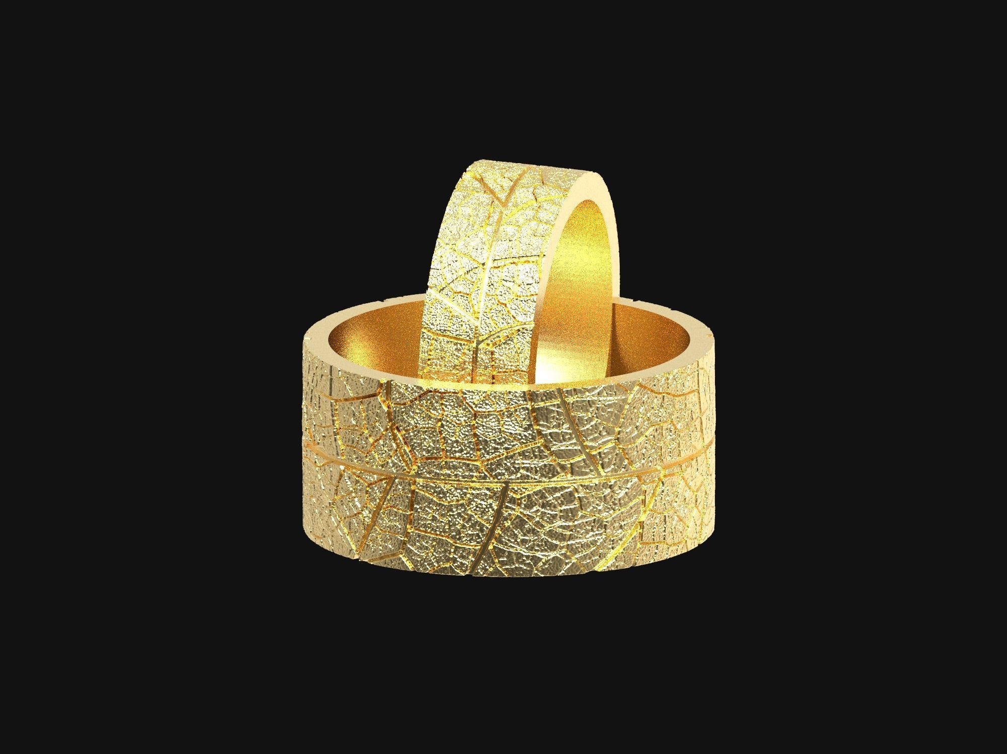 Wedding rings leaf texture 3D print model 3D print model_25