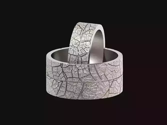 Wedding rings leaf texture 3D print model 3D print model
