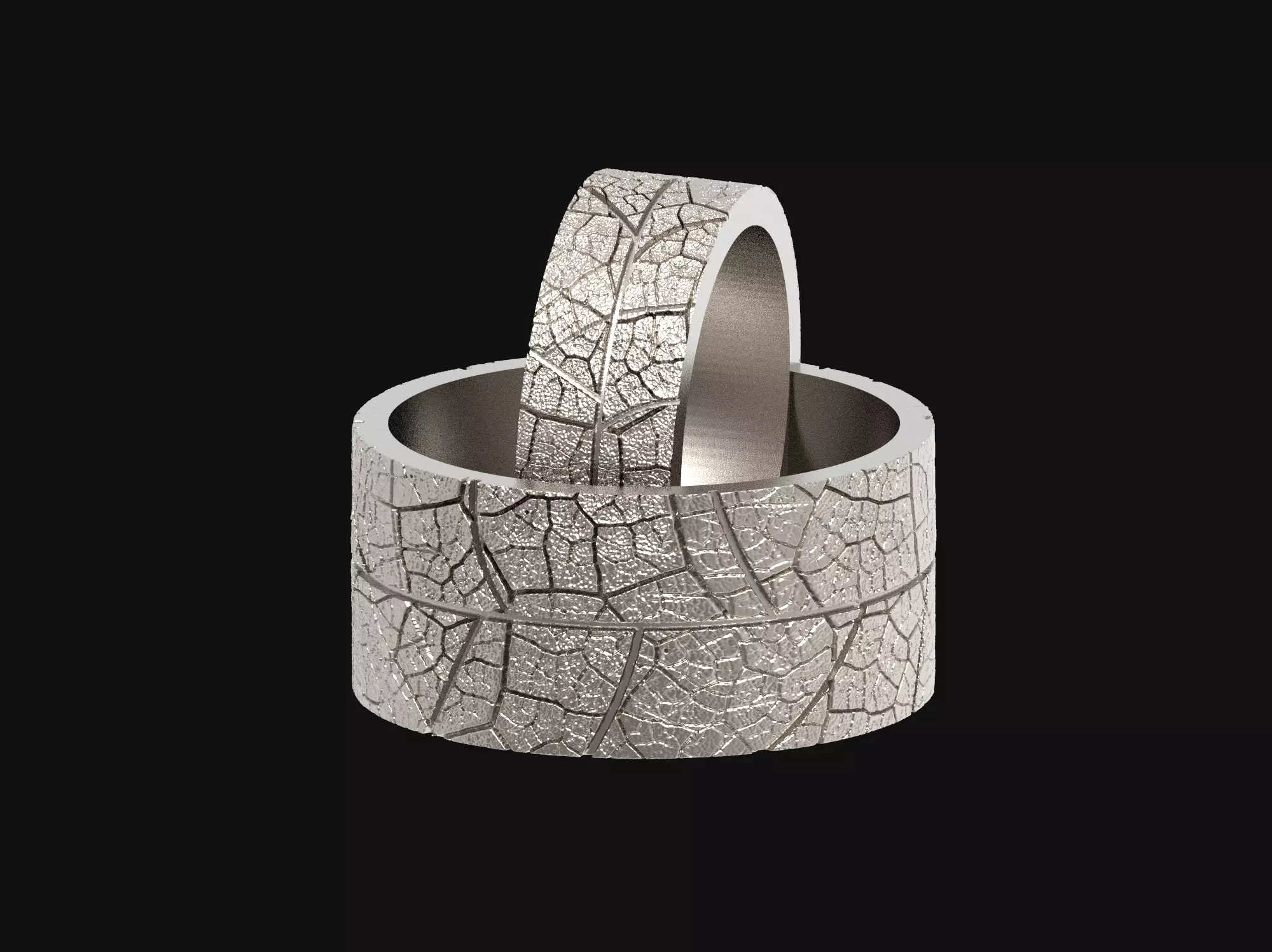 Wedding rings leaf texture 3D print model 3D print model_0