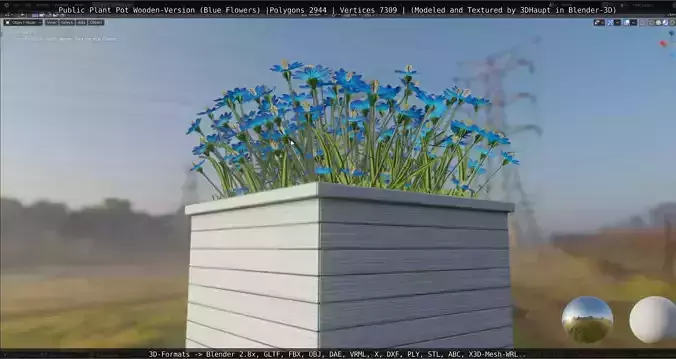 Public Plant Pot Wood-Version with Blue Flowers