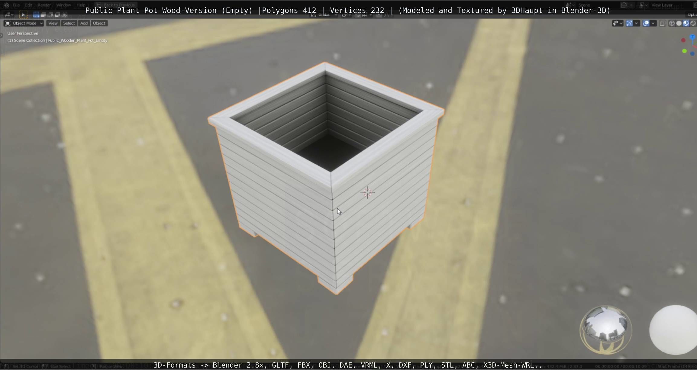 Public Plant Pot Wood-Version Empty Low-poly 3D model_84