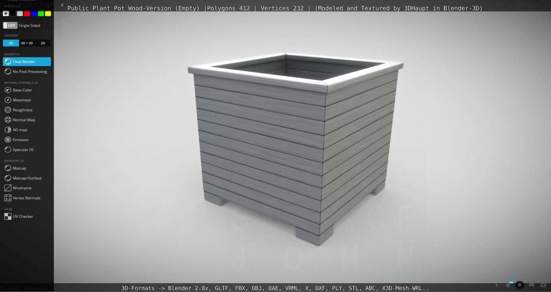 Public Plant Pot Wood-Version Empty Low-poly 3D model_119
