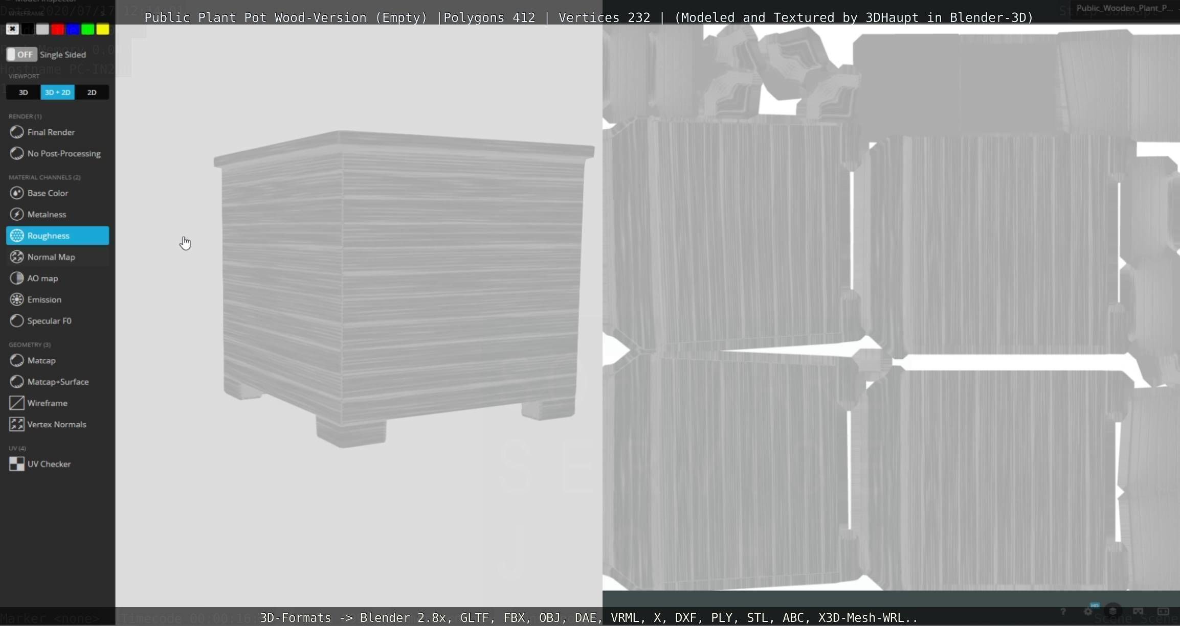 Public Plant Pot Wood-Version Empty Low-poly 3D model_111