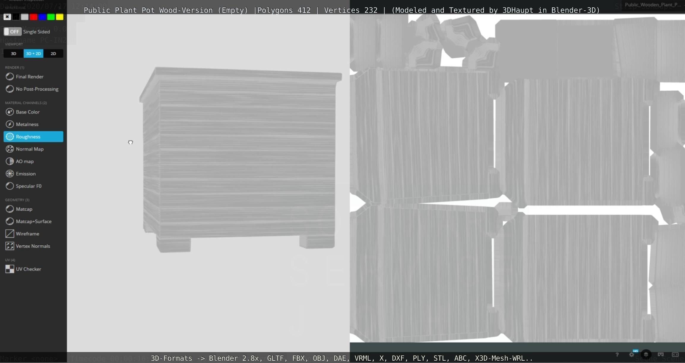 Public Plant Pot Wood-Version Empty Low-poly 3D model_109