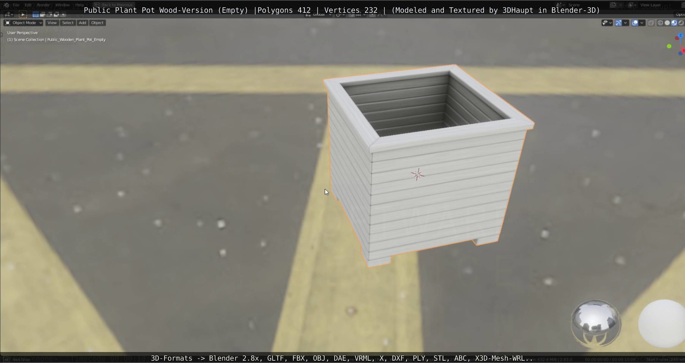 Public Plant Pot Wood-Version Empty Low-poly 3D model_78