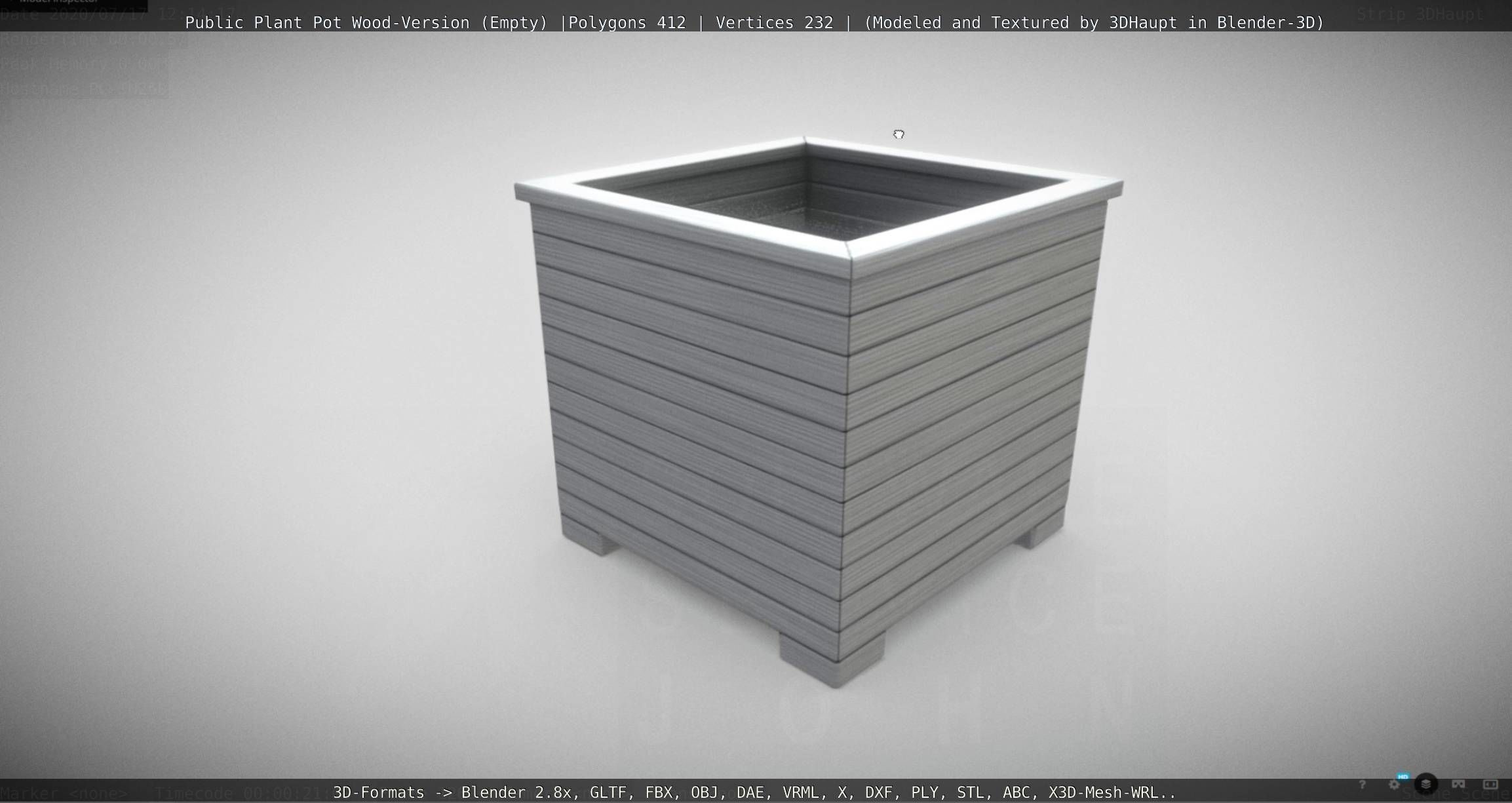 Public Plant Pot Wood-Version Empty Low-poly 3D model_121