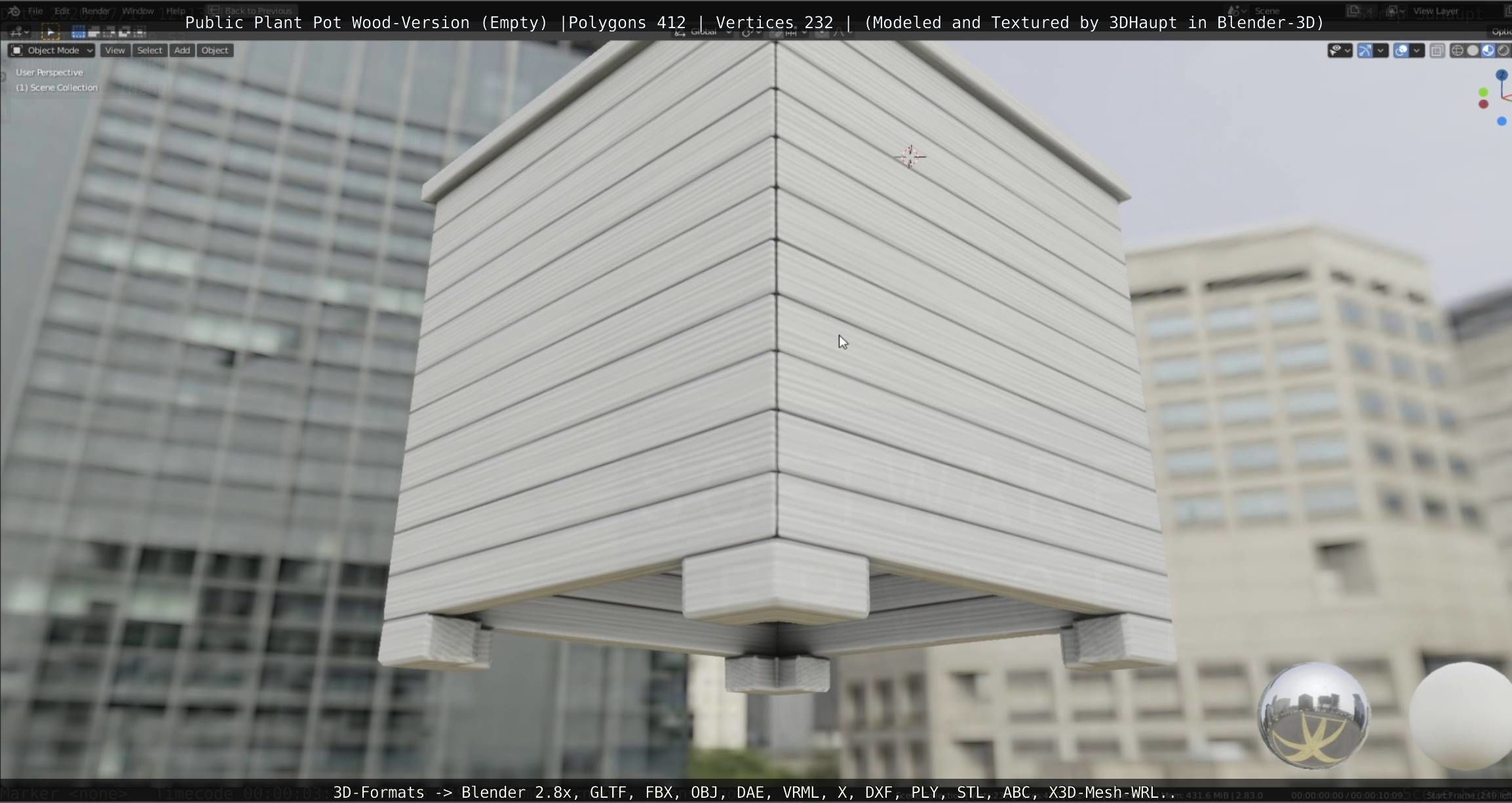 Public Plant Pot Wood-Version Empty Low-poly 3D model_33