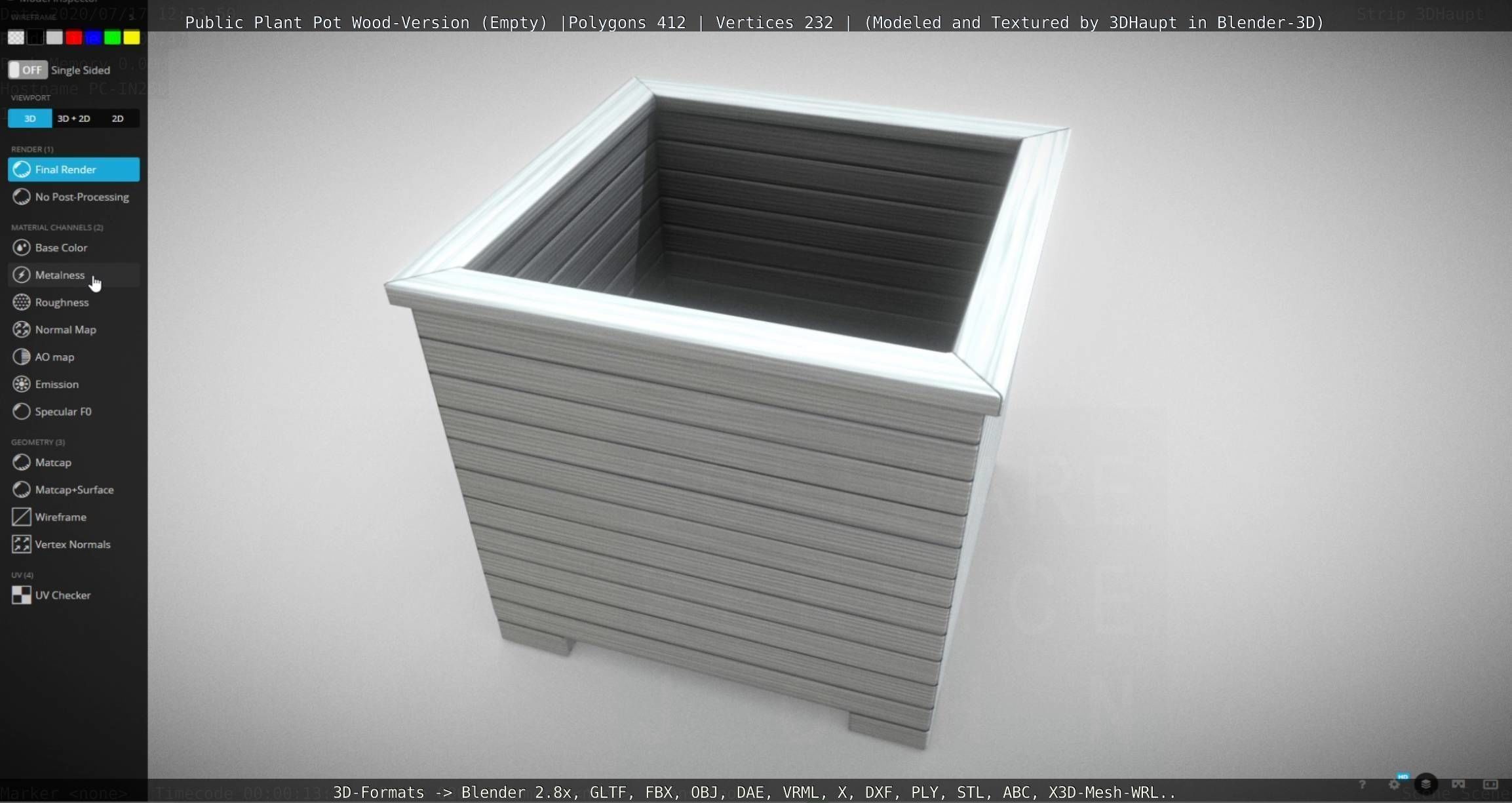 Public Plant Pot Wood-Version Empty Low-poly 3D model_90