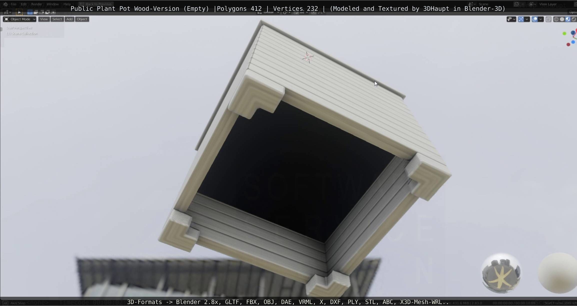 Public Plant Pot Wood-Version Empty Low-poly 3D model_27