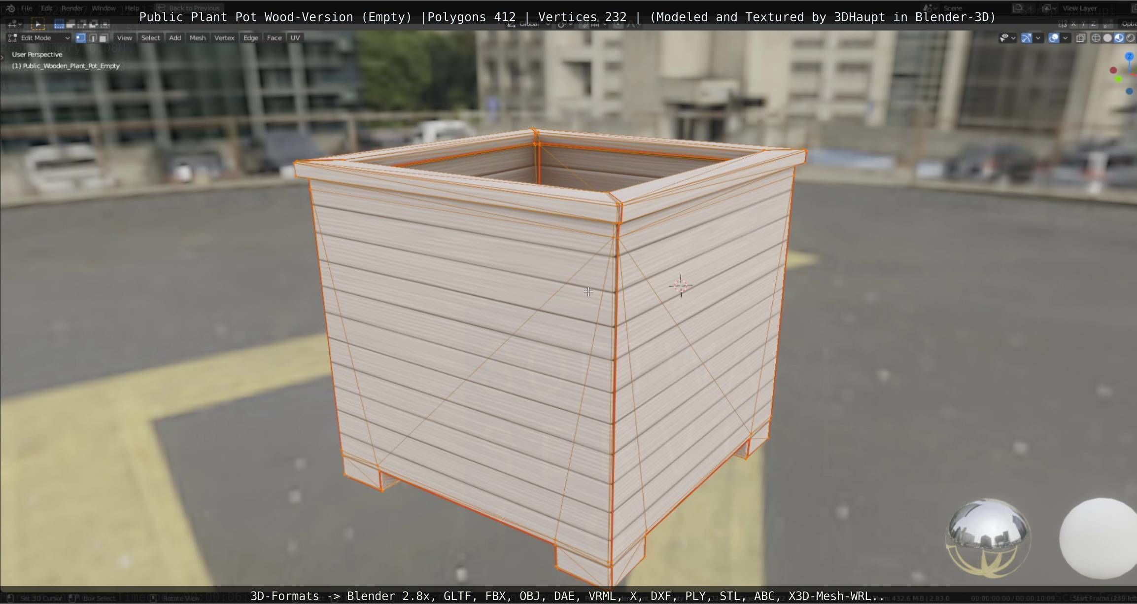 Public Plant Pot Wood-Version Empty Low-poly 3D model_54