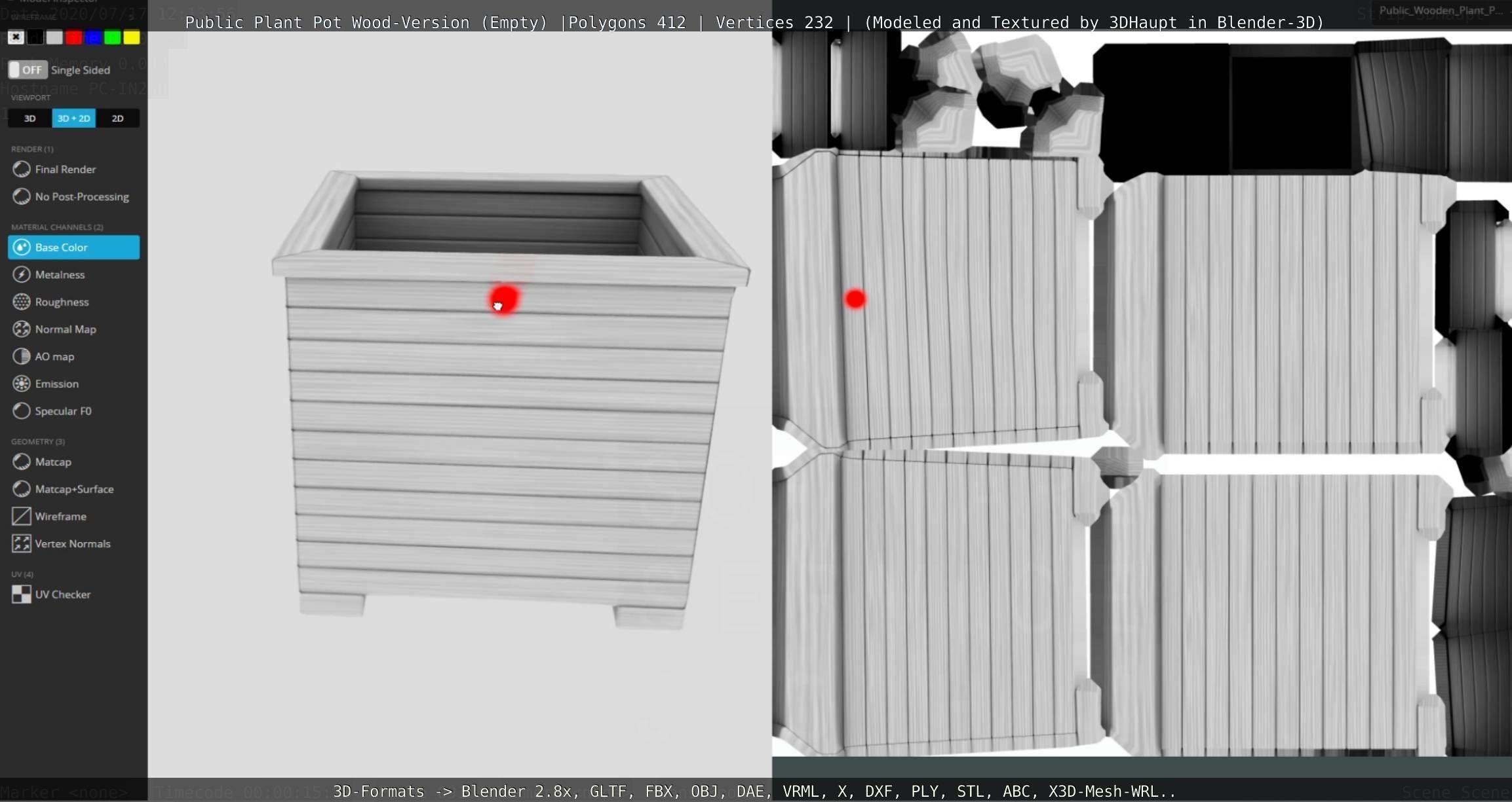 Public Plant Pot Wood-Version Empty Low-poly 3D model_103