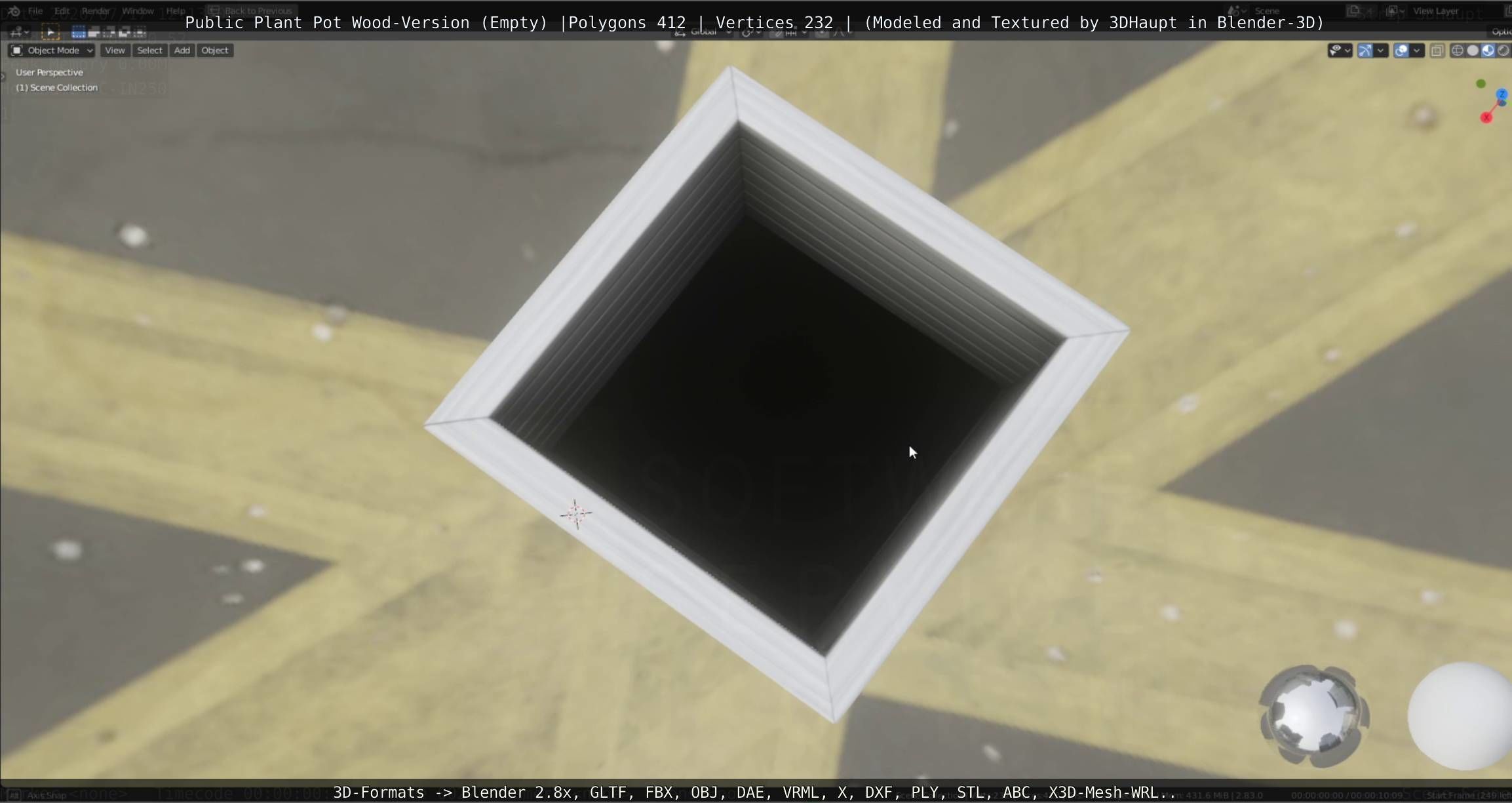 Public Plant Pot Wood-Version Empty Low-poly 3D model_14