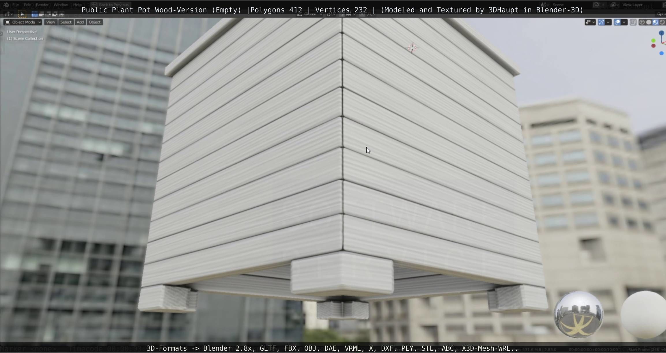 Public Plant Pot Wood-Version Empty Low-poly 3D model_32