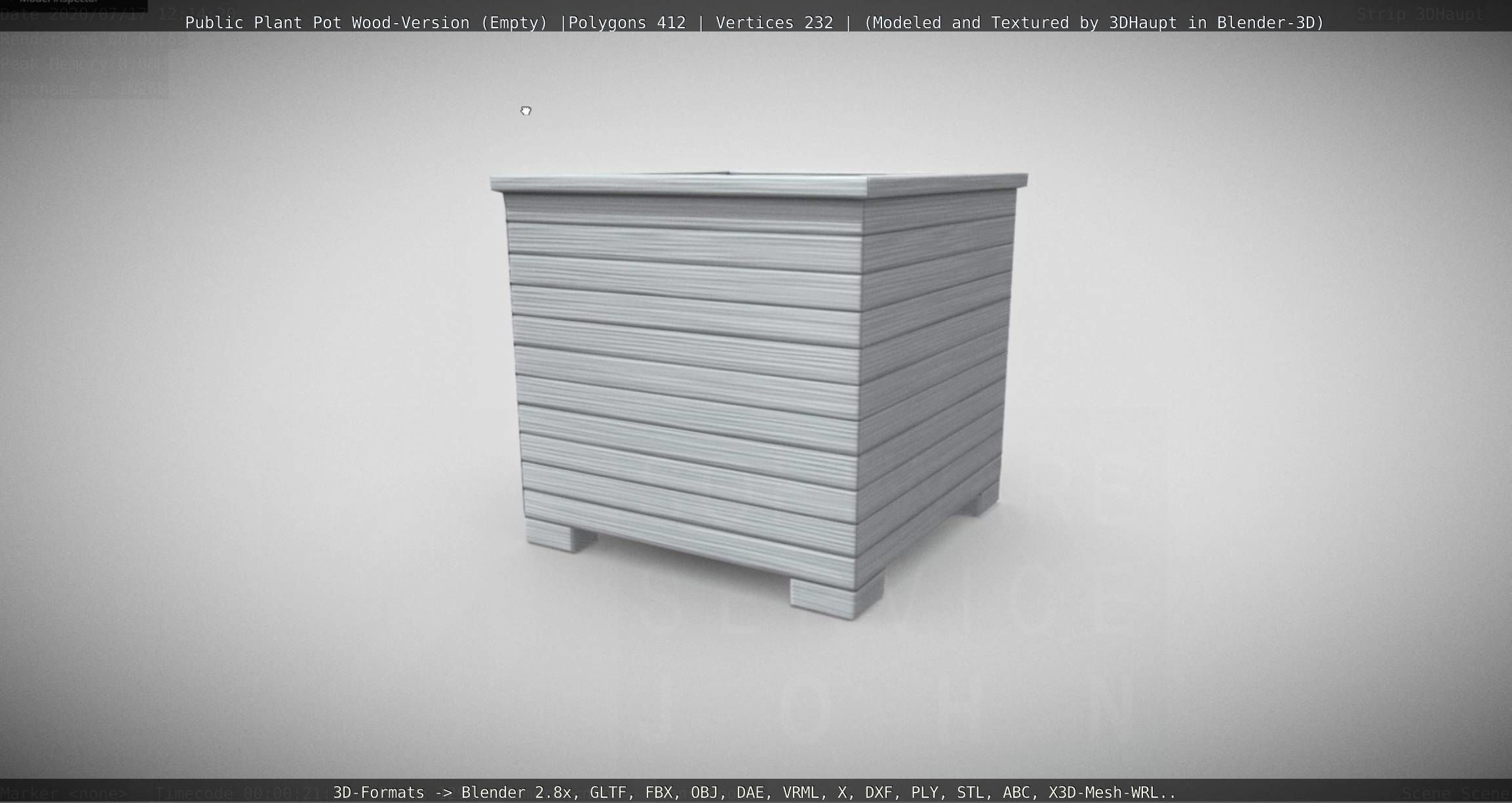 Public Plant Pot Wood-Version Empty Low-poly 3D model_125