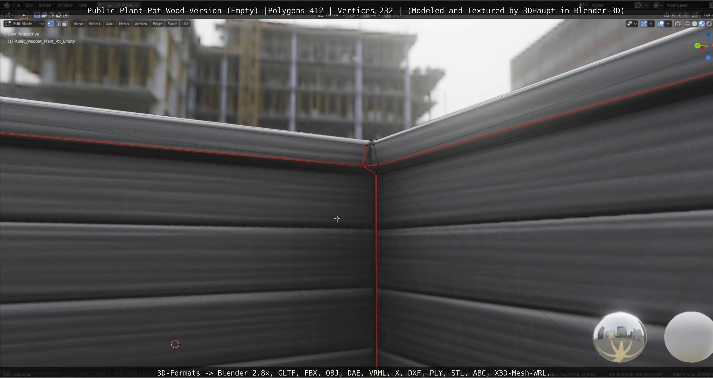 Public Plant Pot Wood-Version Empty Low-poly 3D model_71