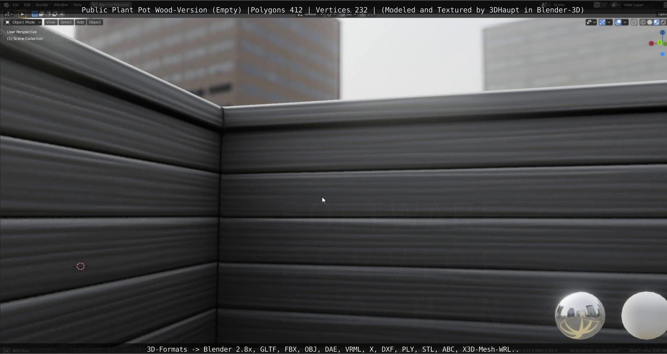 Public Plant Pot Wood-Version Empty Low-poly 3D model_44