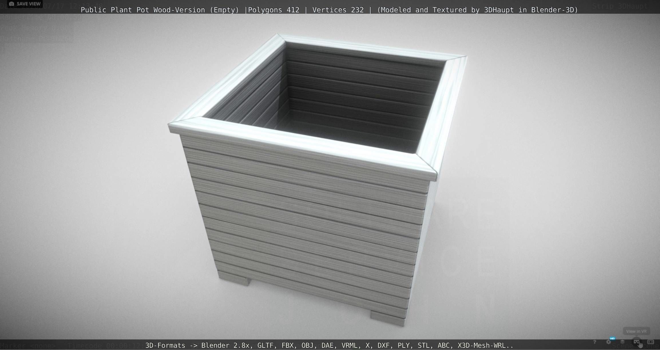 Public Plant Pot Wood-Version Empty Low-poly 3D model_87