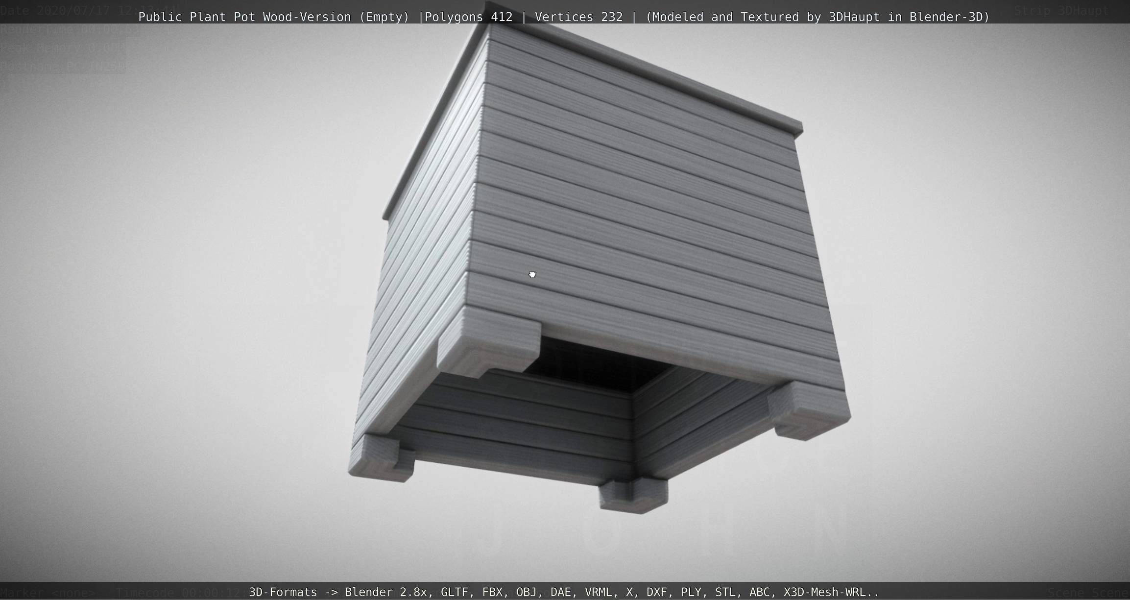 Public Plant Pot Wood-Version Empty Low-poly 3D model_7