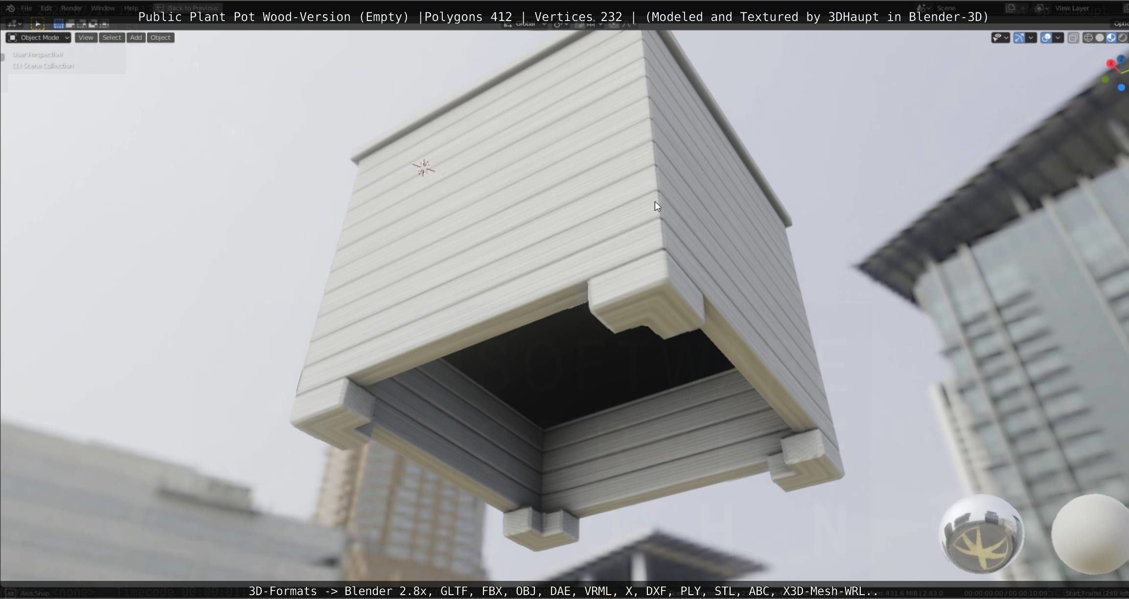 Public Plant Pot Wood-Version Empty Low-poly 3D model_24