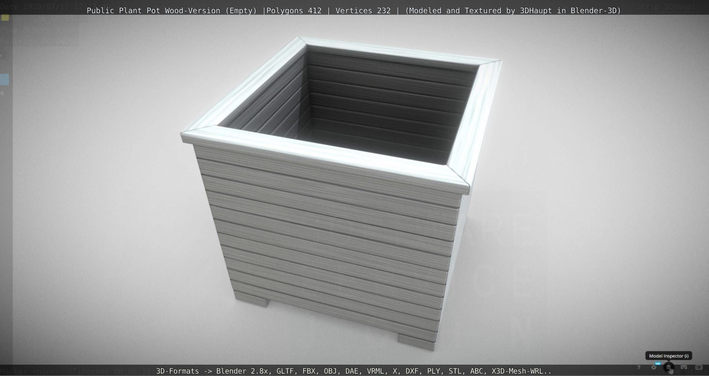 Public Plant Pot Wood-Version Empty Low-poly 3D model_89