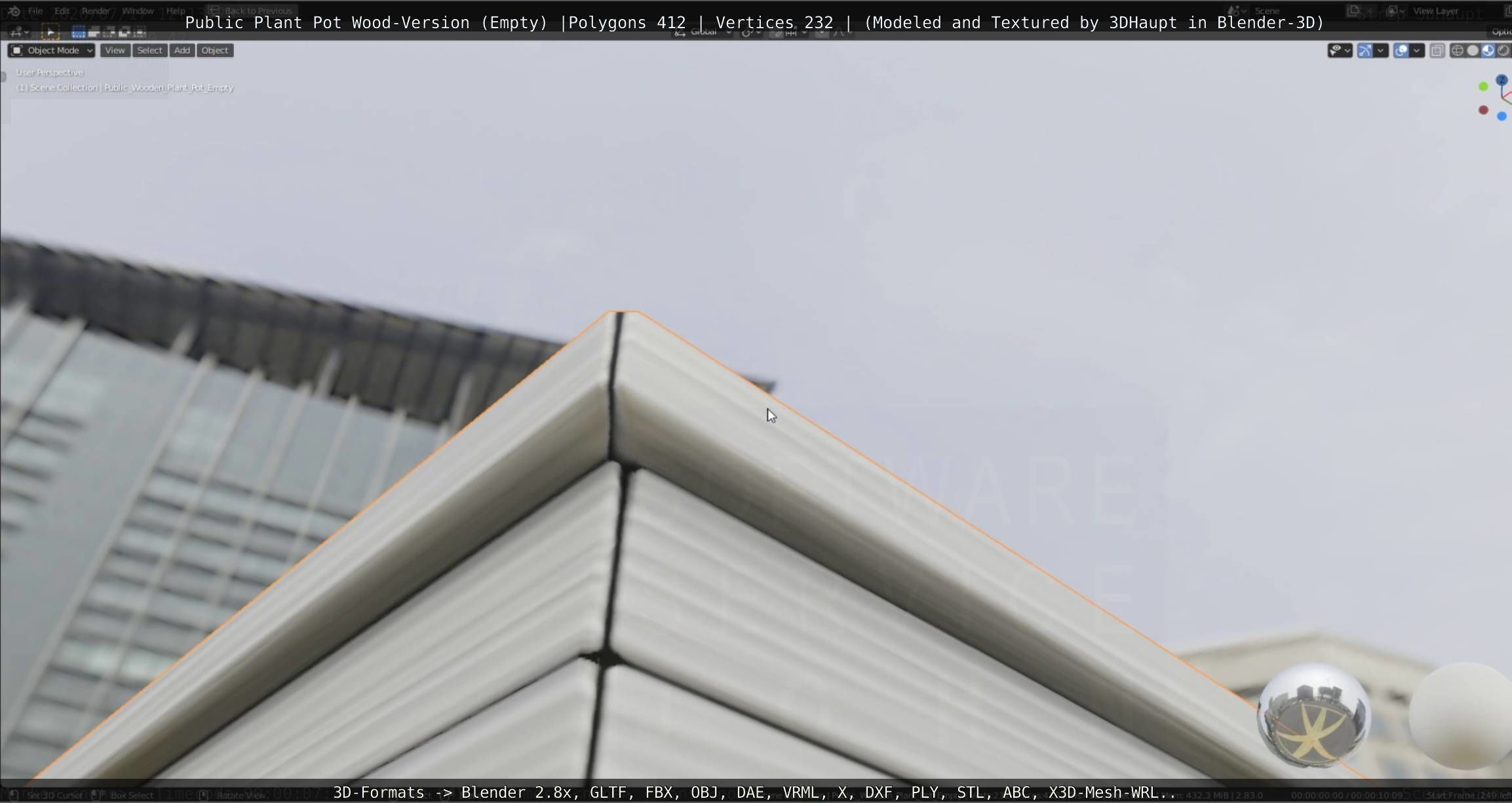 Public Plant Pot Wood-Version Empty Low-poly 3D model_62