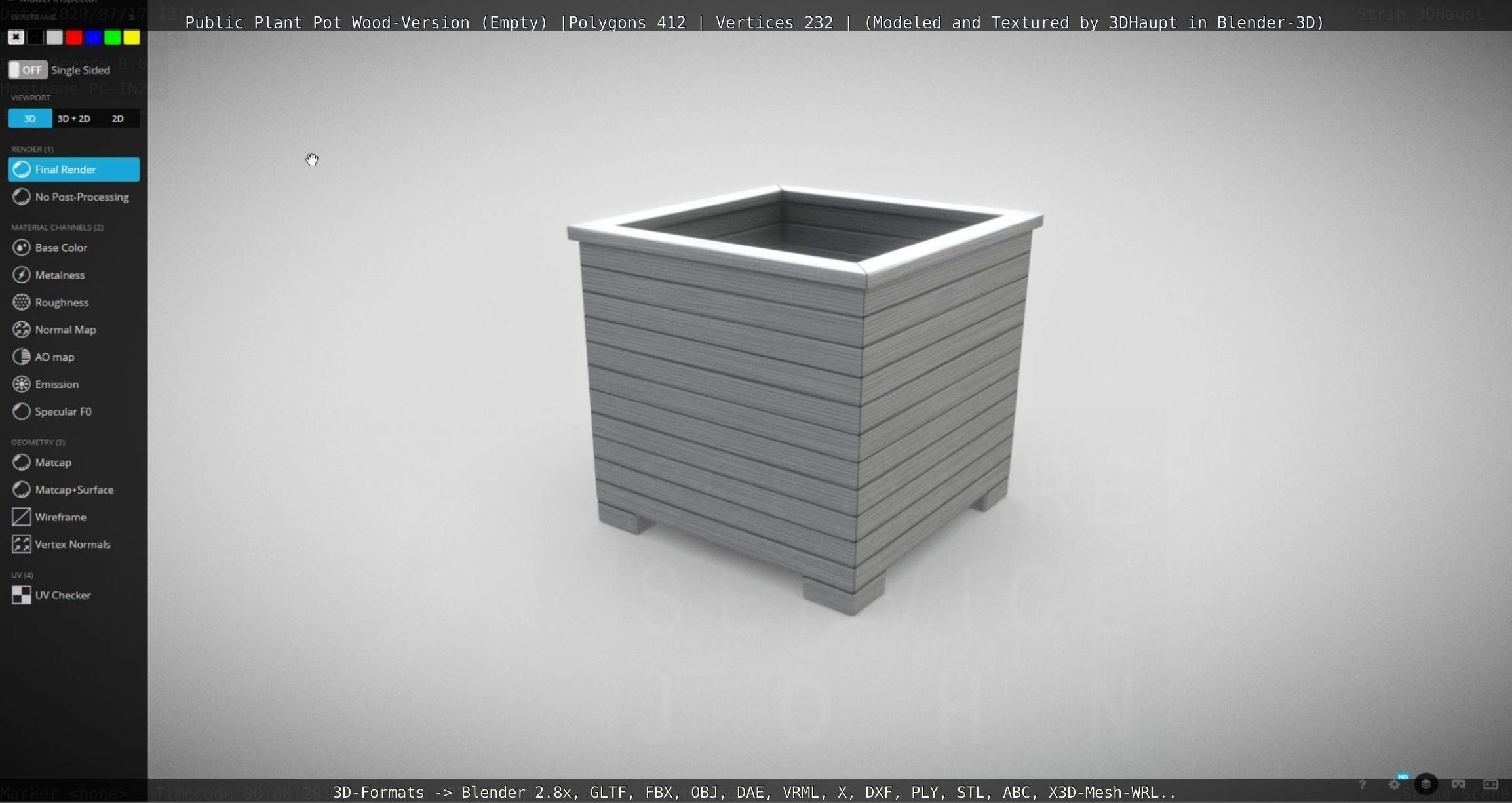 Public Plant Pot Wood-Version Empty Low-poly 3D model_117