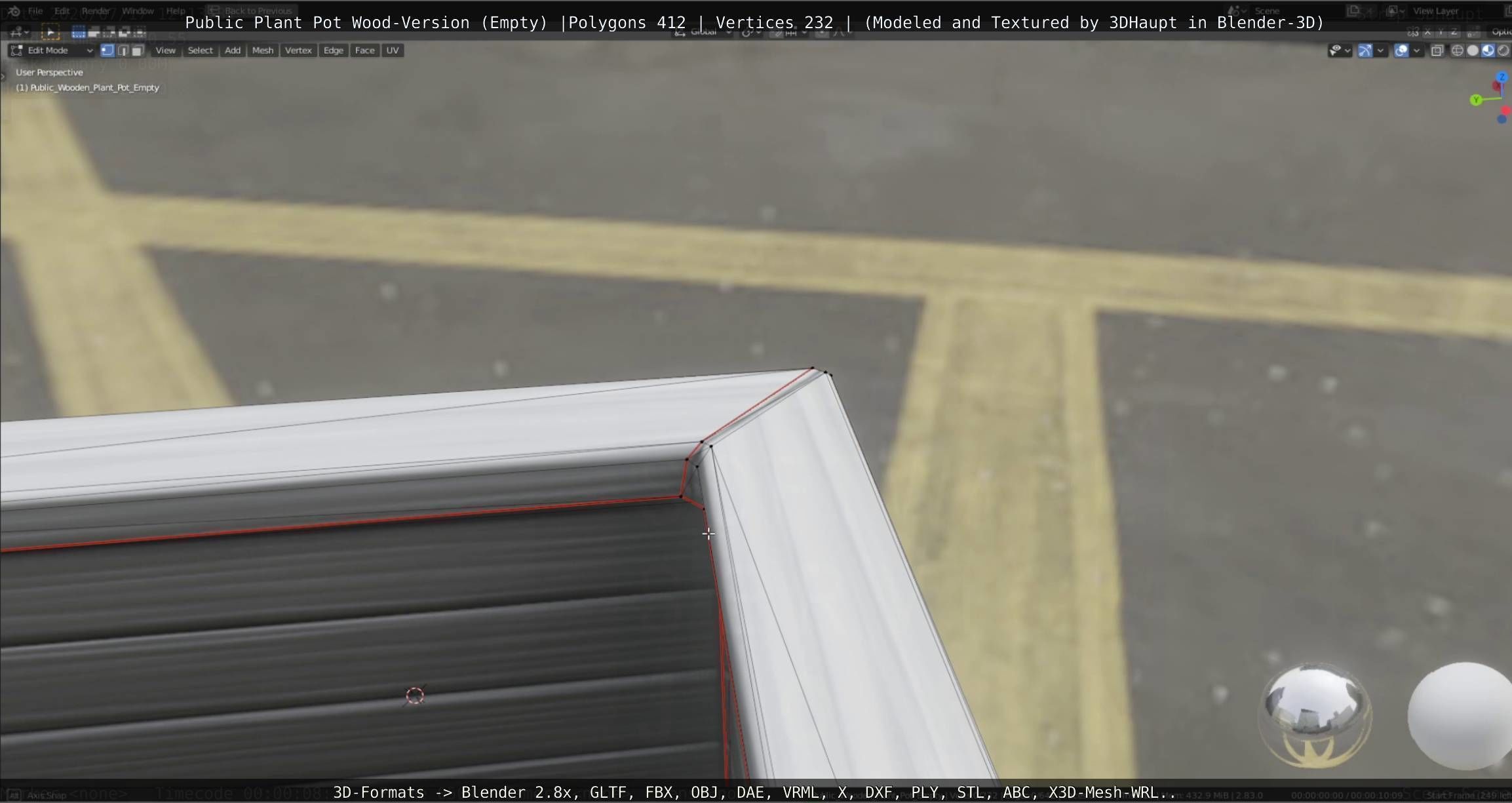 Public Plant Pot Wood-Version Empty Low-poly 3D model_67