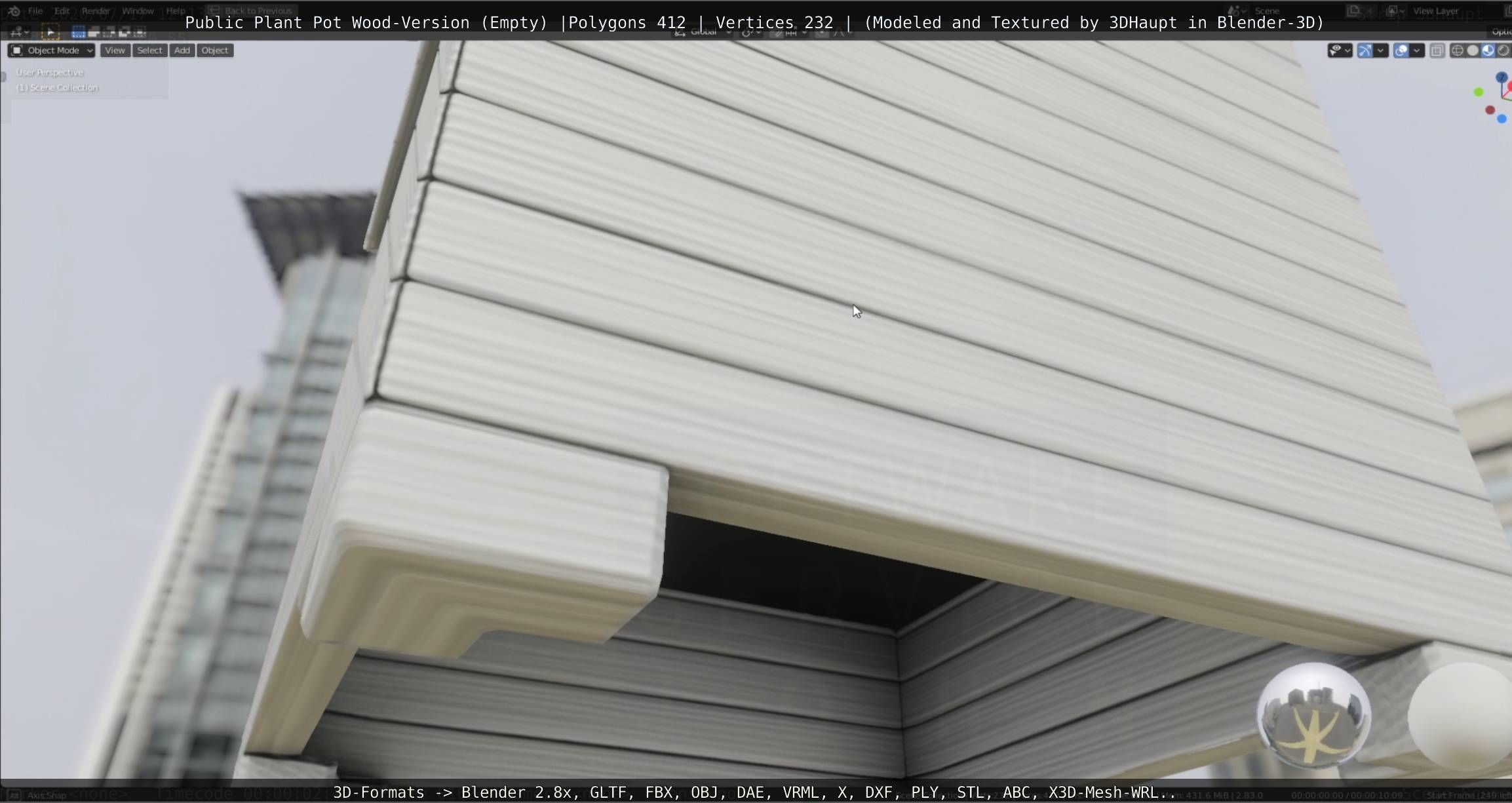 Public Plant Pot Wood-Version Empty Low-poly 3D model_29