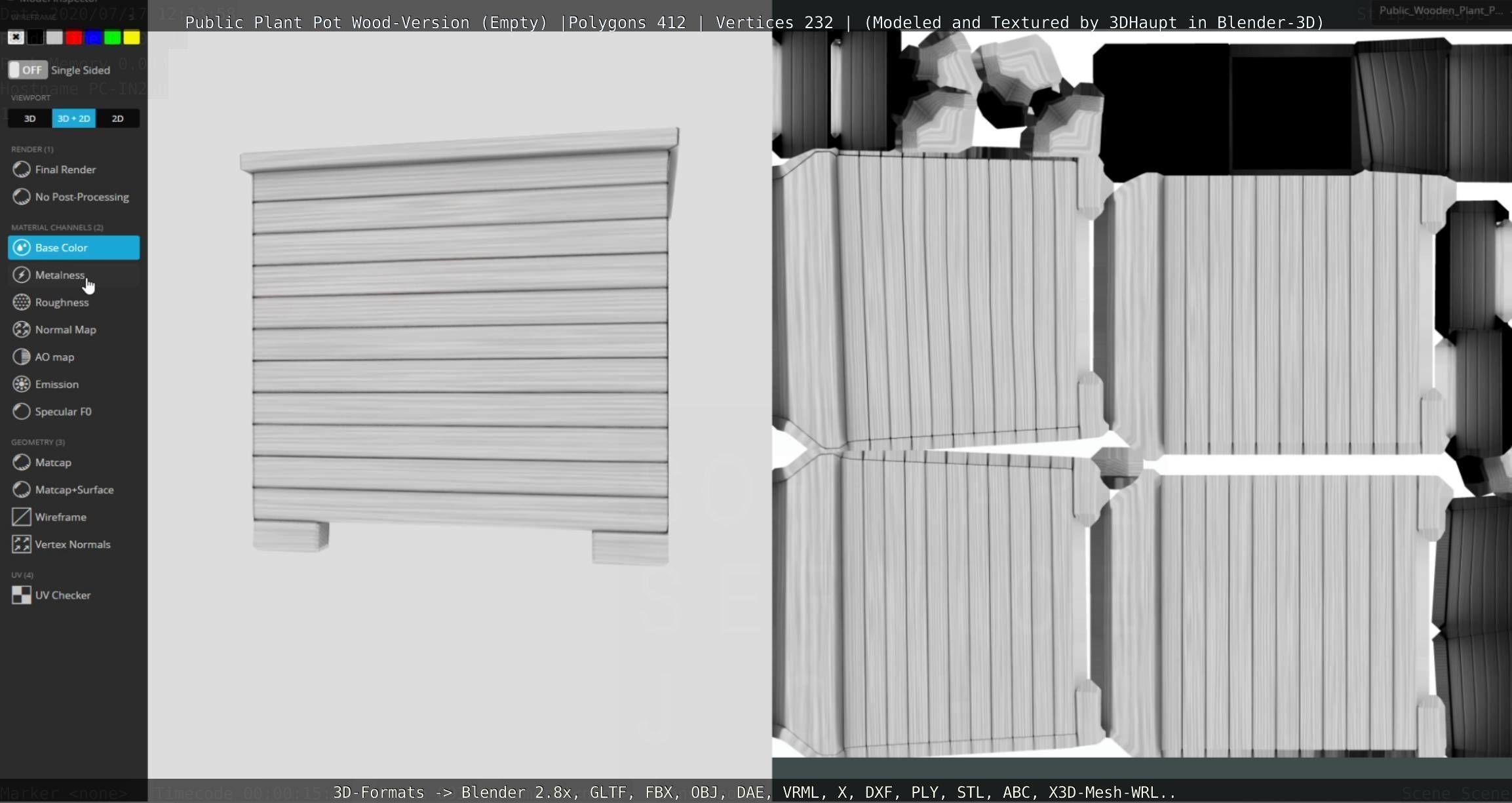 Public Plant Pot Wood-Version Empty Low-poly 3D model_105