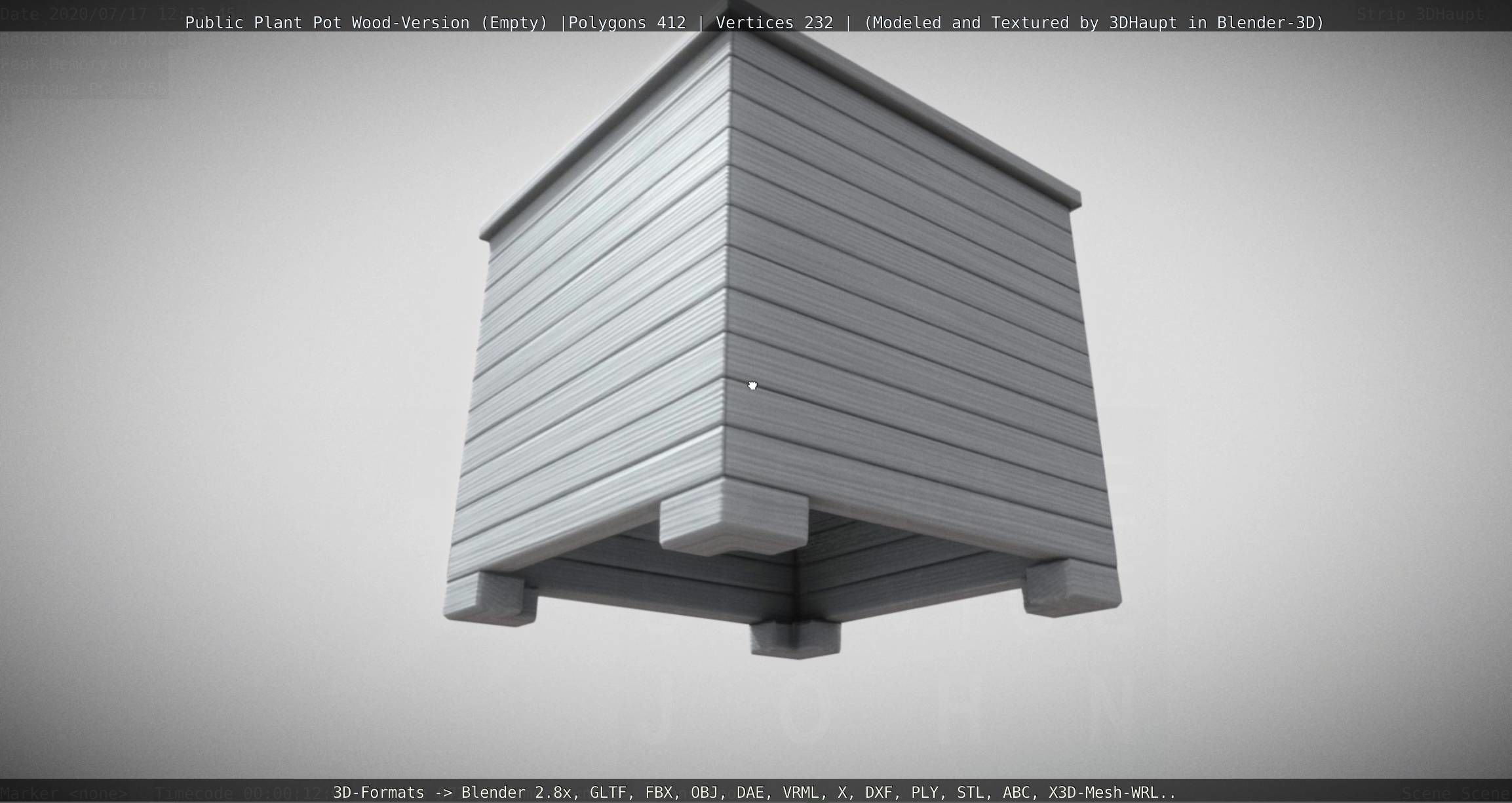 Public Plant Pot Wood-Version Empty Low-poly 3D model_8