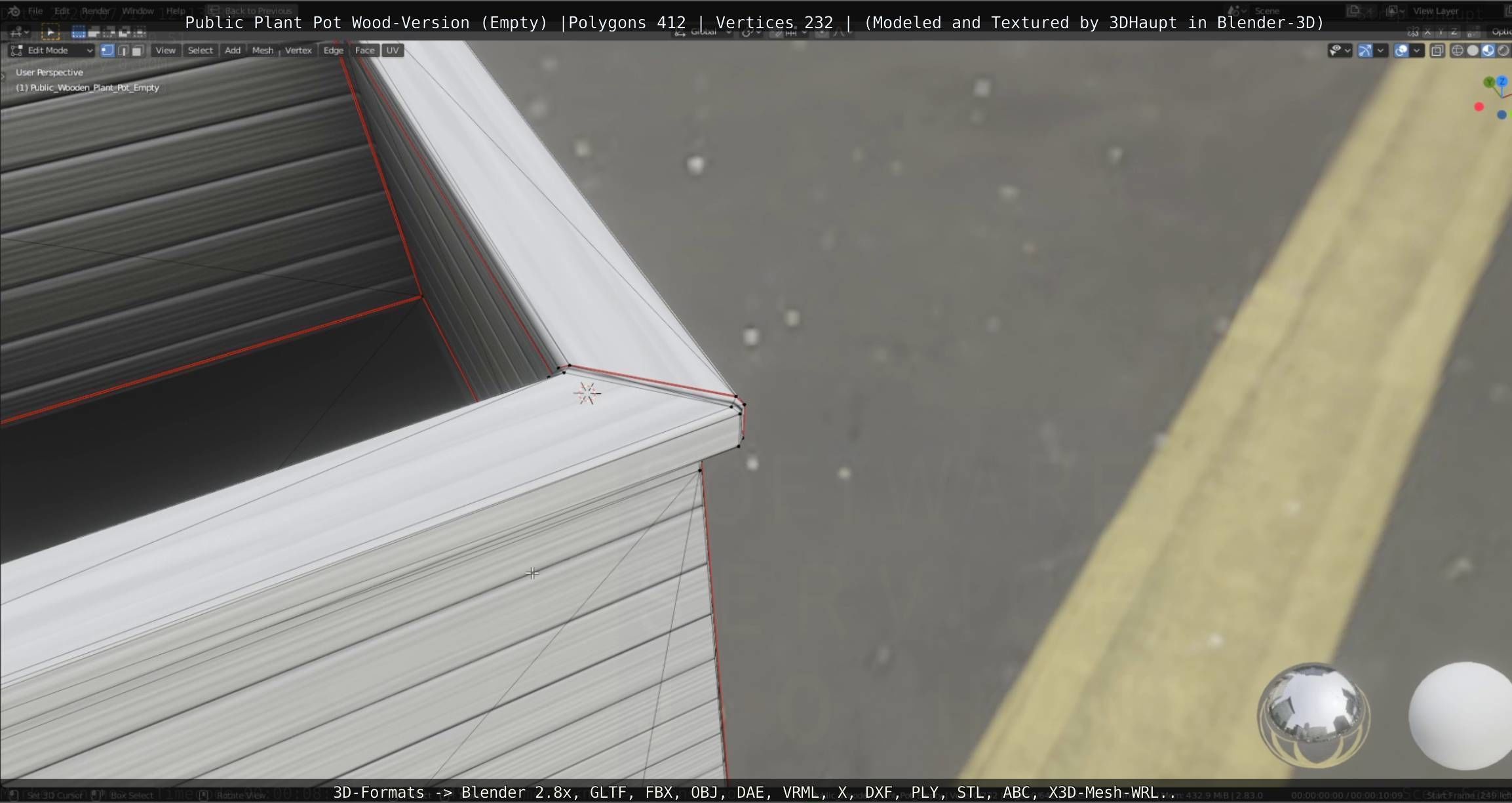 Public Plant Pot Wood-Version Empty Low-poly 3D model_66